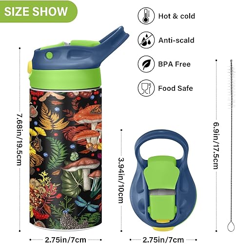 Miniatura 3 de Fall Thanksgiving Watercolor Mushrooms Kids Water Bottle with Straw Insulated Stainless Steel Kids Water Bottle Thermos for School Girls Boys