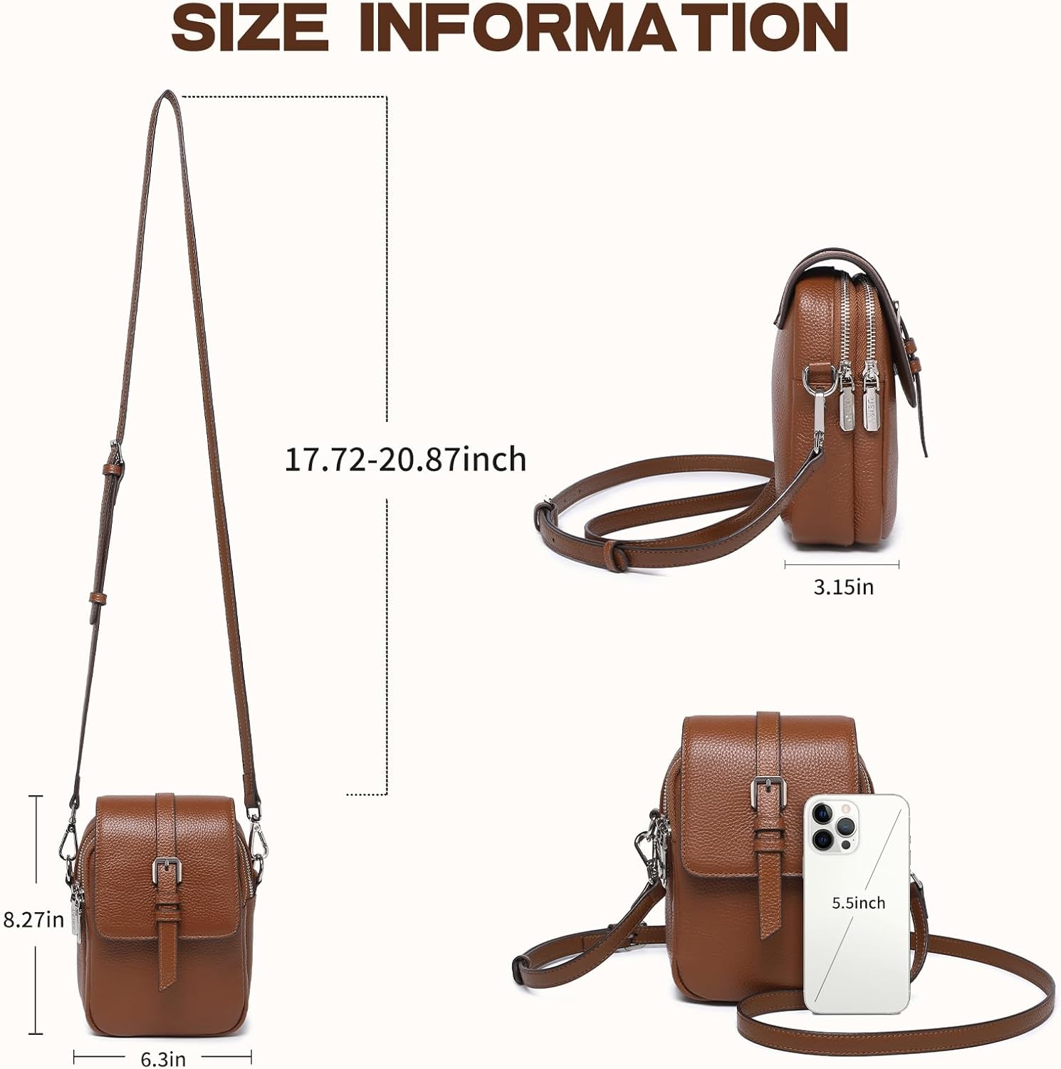 Genuine Leather Crossbody Bags for Women, Small Crossbody Bag for Women，Phone Purses with Adjustable Strap for Travel