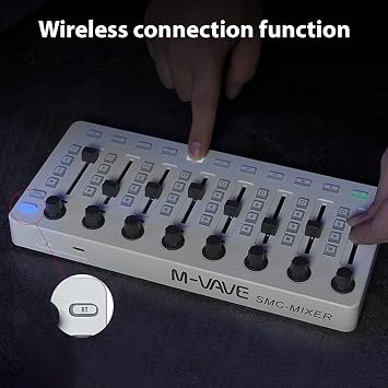 controller,HUIOP BT midi controller,MIDI Controlle MIDI Mixing Console with 43 Buttons 8 Knobs 8 Push Buttons BT Connection Battery/Type-C Power Supply USB MIDI Controller Mixer for Most Electroacoust