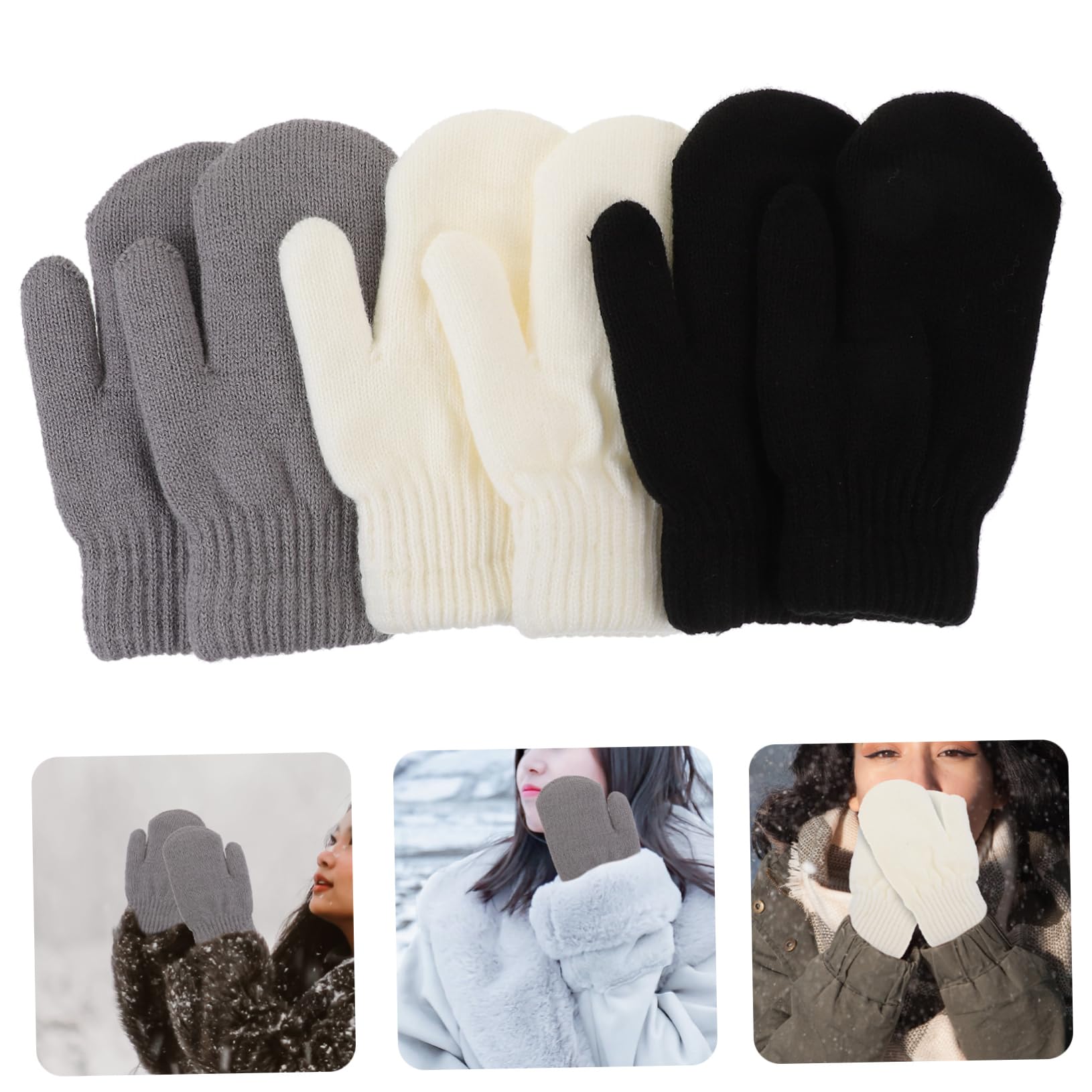 SUPVOX Mitones de Invierno Gruesos Forro de Felpa, 3 Pares | Fibra Acrílica, Calor y Comodidad Transpirables, para Mujeres y Niñas en Clima Frío