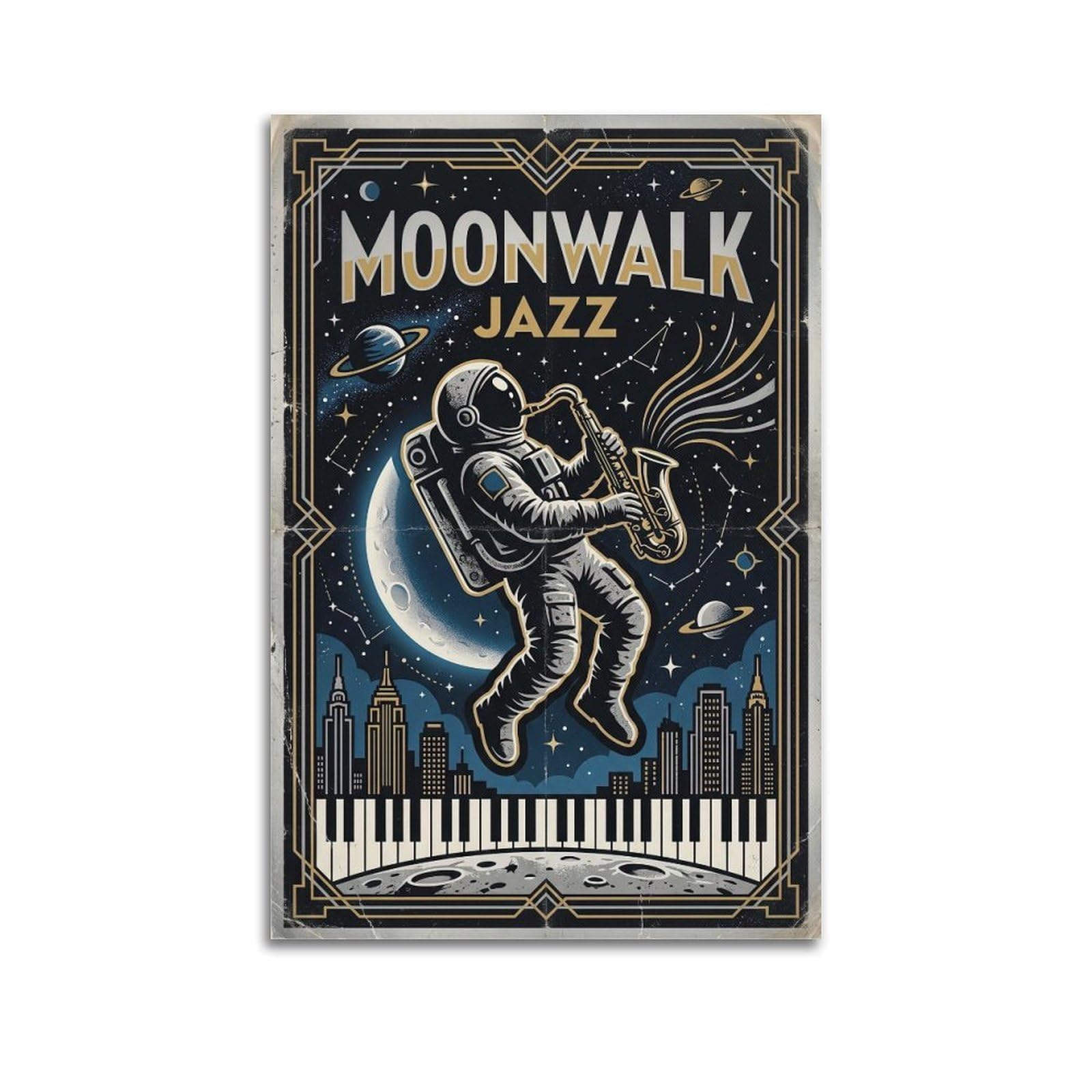 OKNGB Vintage Retro Astronaut Jazz Poster Space Saxophone Decorative Painting Canvas Art Picture 20x30inch(50x75cm)