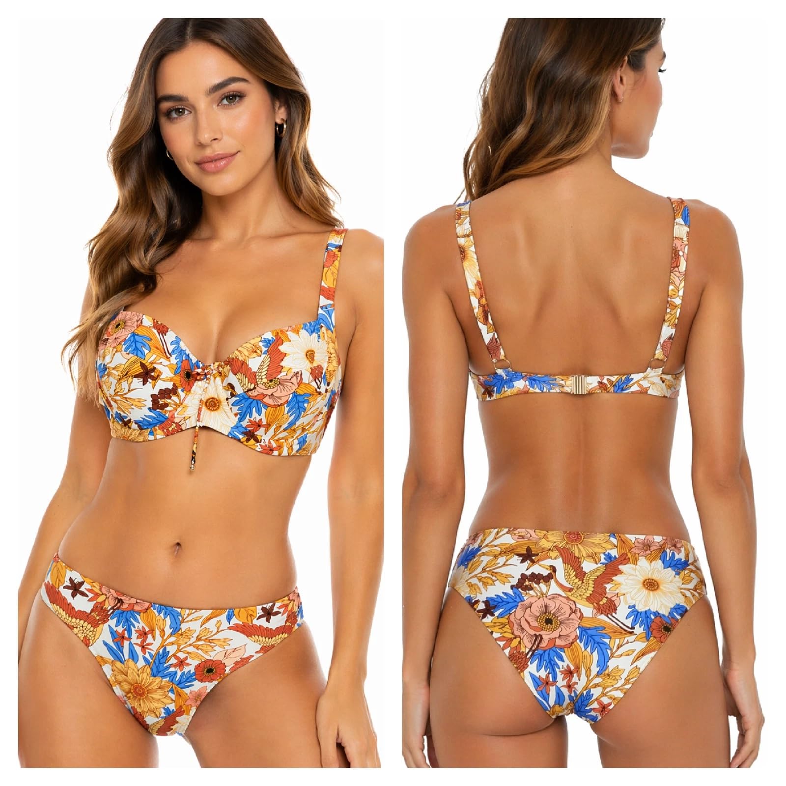 Gisela Costume Donna Due Pezzi con Ferretto Coppa Sfoderata Slip Midi Floreale 30214 EU 90 D - IT 6 D