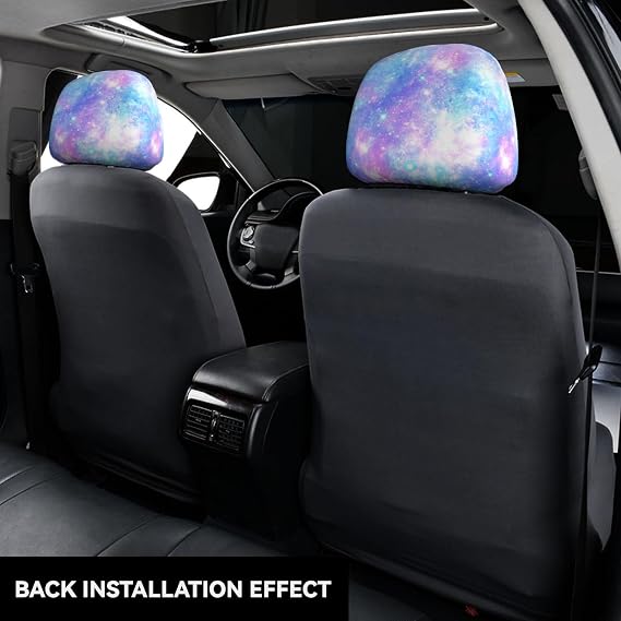 Pink and Blue Magical Galaxy Star Print Seamless Pattern in Repeat 2-Piece Car Pillowcases Set - Stretchable Headrest Covers with Elastic Base