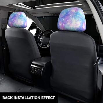 Pink and Blue Magical Galaxy Star Print Seamless Pattern in Repeat 2-Piece Car Pillowcases Set - Stretchable Headrest Covers with Elastic Base