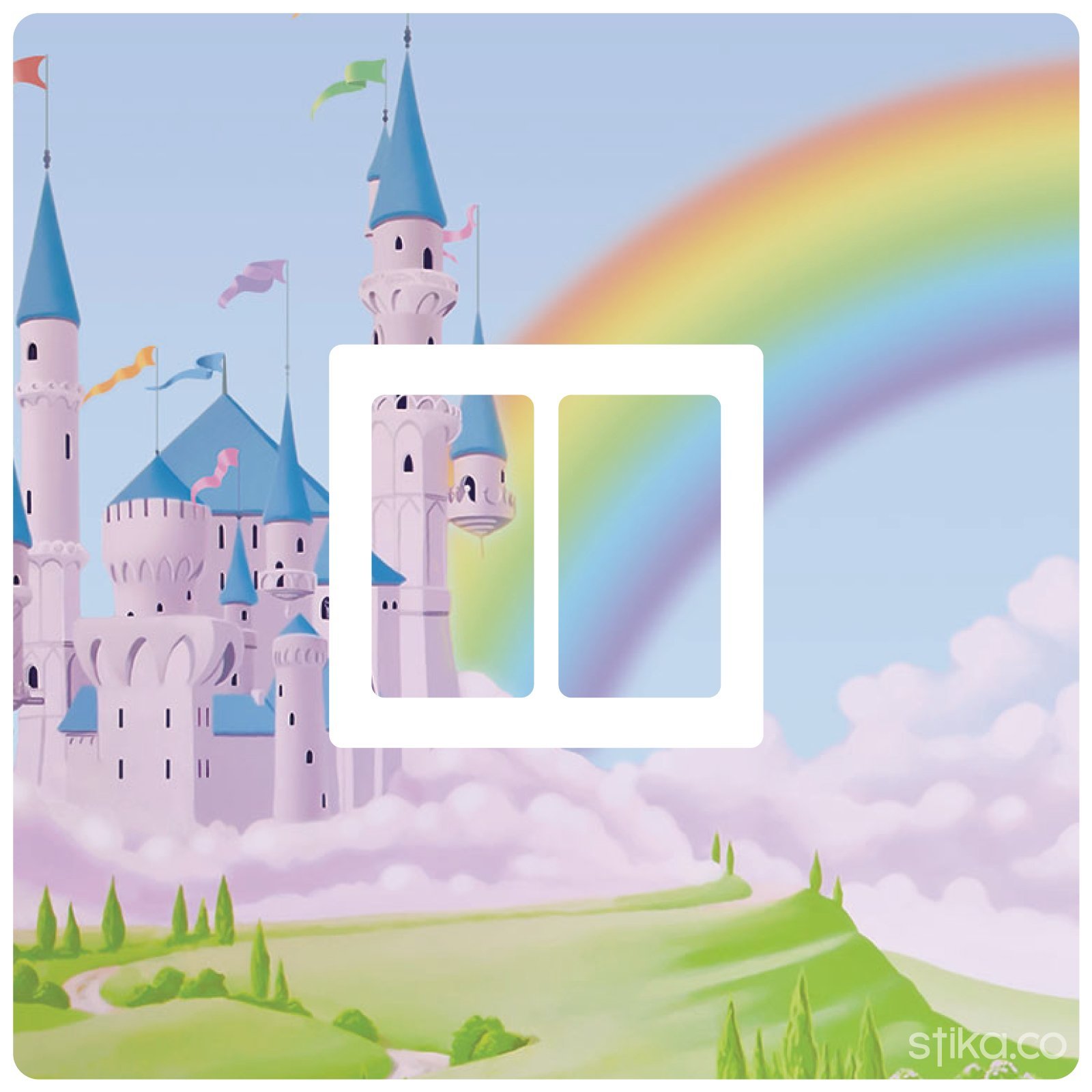 Stika.co Pink Princess Castle Design For Double Light Switch Cover Vinyl Sticker