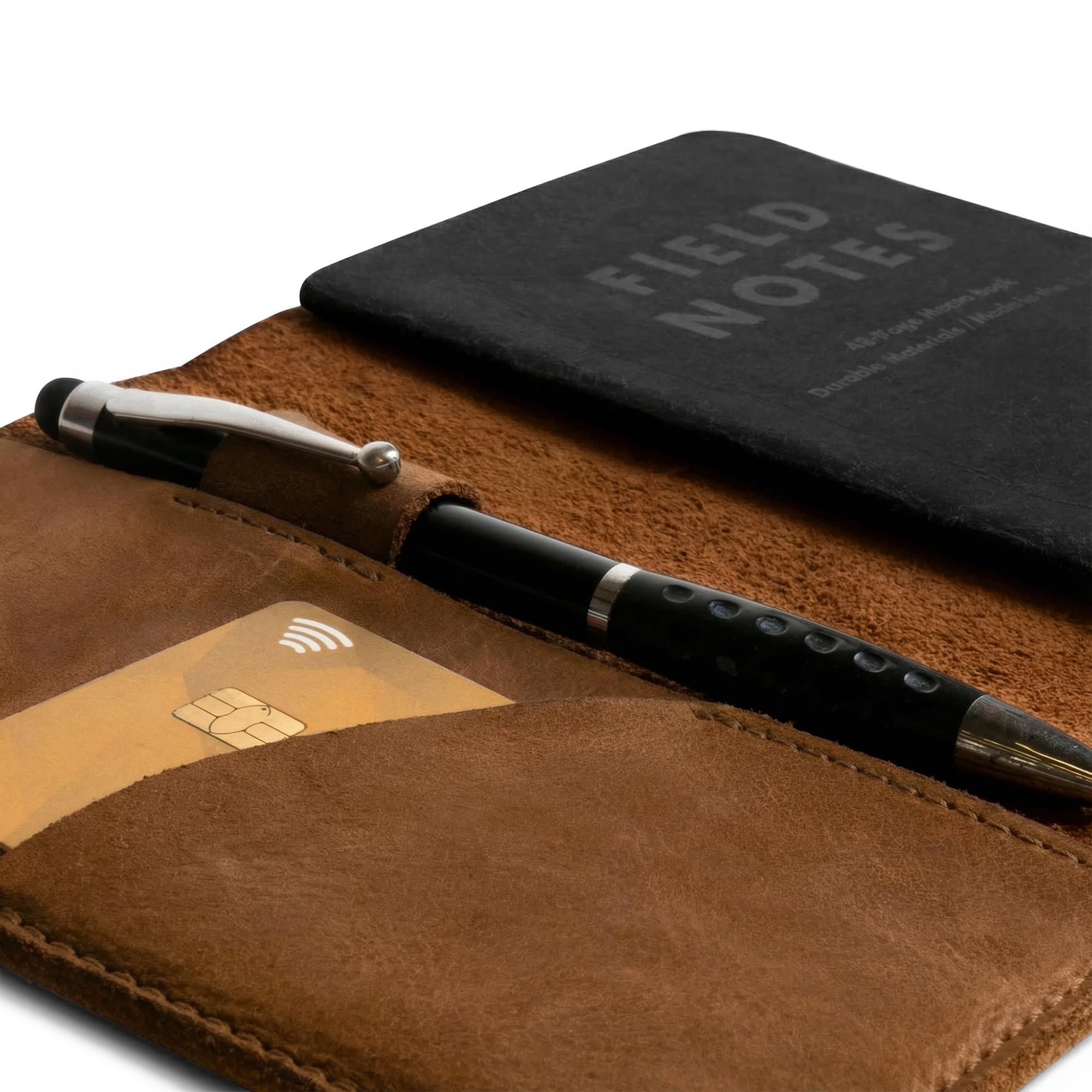 Moleskine - Custodia in pelle per appunti, 8,9 x 14 cm, con porta carte e portapenne, custodia protettiva fatta a mano per tasca Moleskine, libro e quaderni, portafoglio per appunti per viaggiatori
