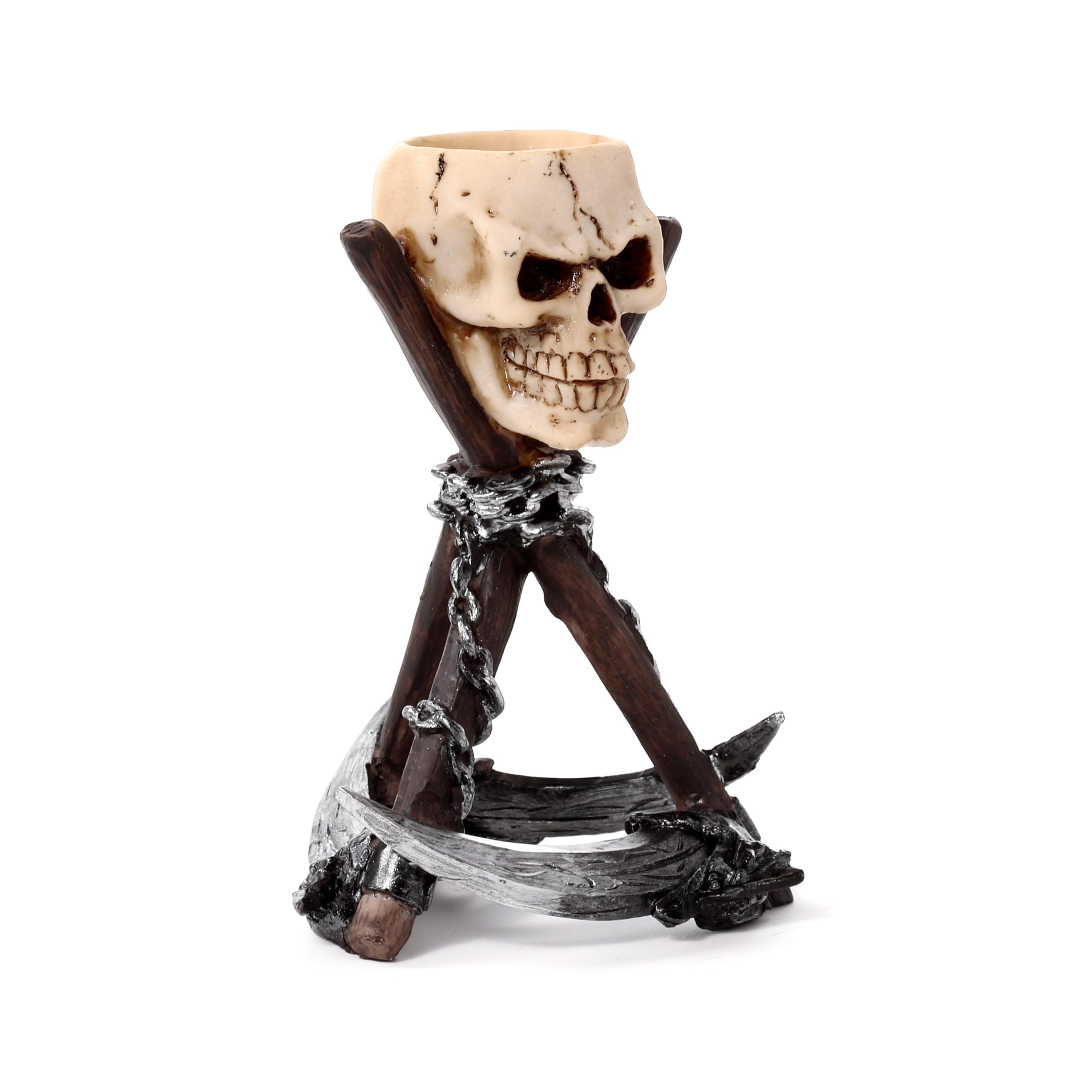 Puckator Skull Head with Scythe Tripod Tea Light Candle Holder - Fantasy Living Room Accessories - Themed Home Decoration - Ornaments - Candle Holder - Table Centrepiece Decoration