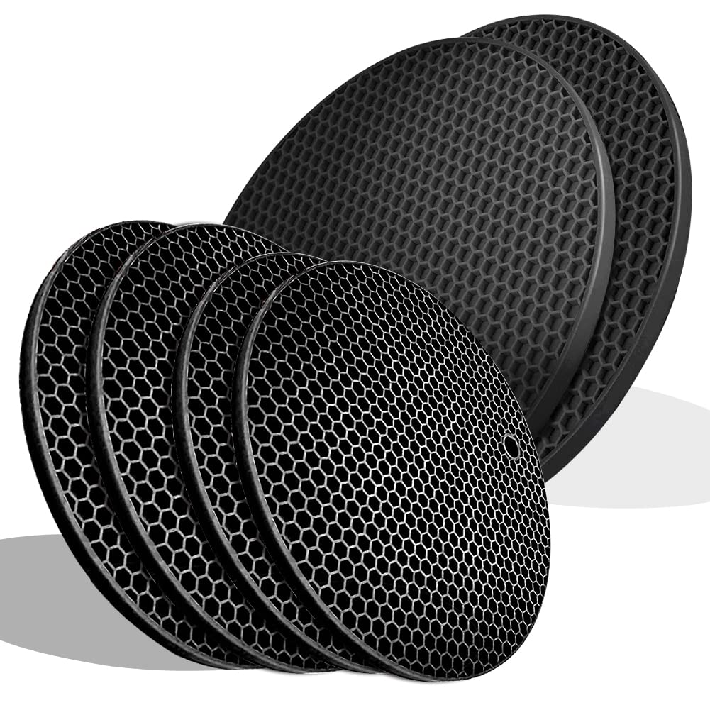 SHUAXI(6 Pack) Silicone Trivet Mats, Silicone Hot Pads Flexible Heat Pot Holders for Kitchen Potholders, Hot Dishers, Spoon Holder, Food Grade Silicone & BPA Free