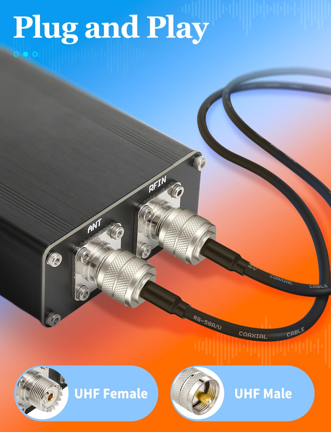 Superbat Cavo Coassiale RG58 CB 60cm UHF PL259 Maschio a Maschio 50 ohm Bassa Perdita per Radio HAM e CB, Analizzatore di Antenna, Carico Fittizio, Misuratore ROS (1 Pezzo)