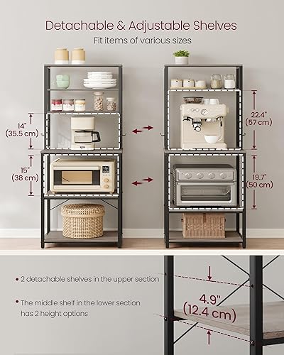 Miniatura 6 de VASAGLE Barra de café, estante para panadería de 23.6 pulgadas para cocina con almacenamiento, estantes de cocina de 6 niveles con 6 ganchos,