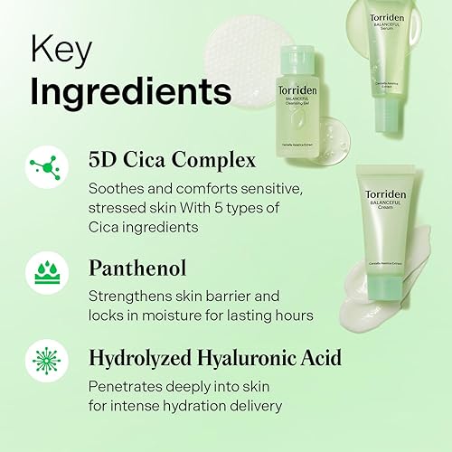 Miniatura 4 de Torriden BALANCEFUL - Kit de prueba de Cica, kit de cuidado diario de la piel con infusión de cica 5D, régimen de 4 pasos con gel limpiador,