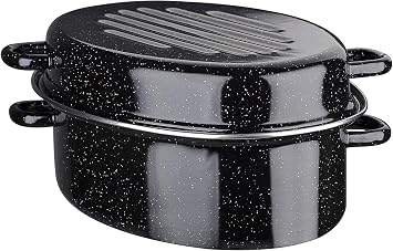 GSW Stahlwaren GmbH Oval Roaster, 38 x 18 cm, 9 L, Enamel, Black, 30 x 38 x 18 cm