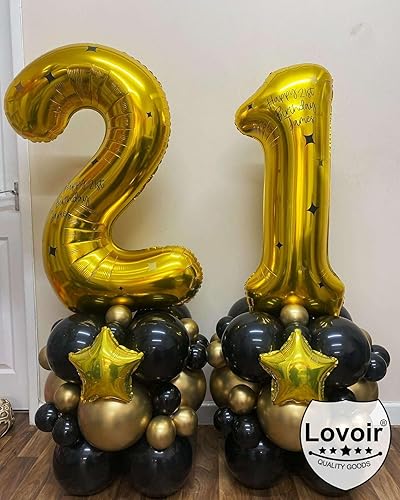Miniatura 5 de Lovoir Globo dorado de 40 pulgadas con el número 12 de 21 dígitos gigantes de papel de aluminio de Mylar para helio de 12 cumpleaños y 21 años,