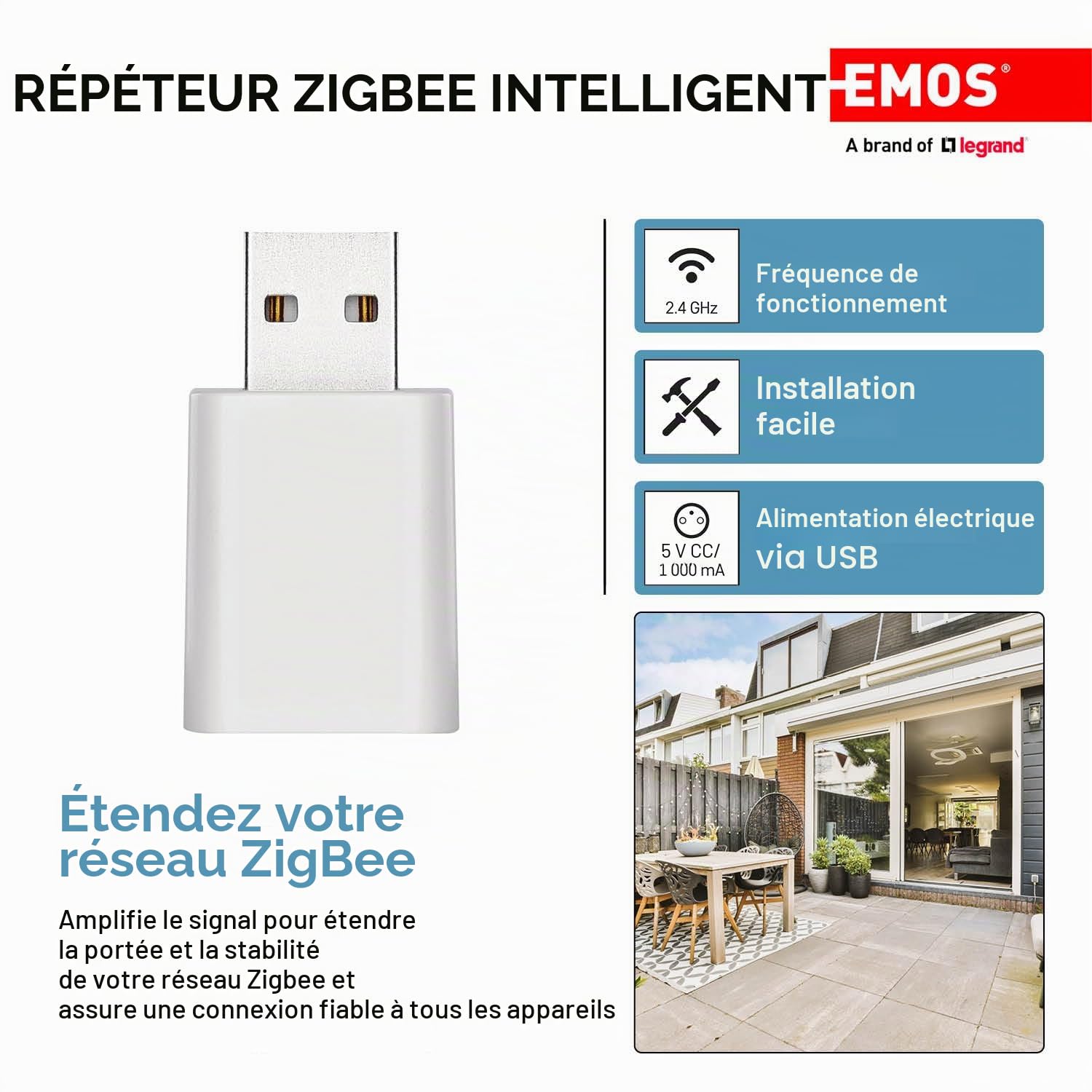 EMOS GoSmart Mini Amplificateur de Signal ZigBee Smart Home USB 3.0 Compatible avec Tuya, Smart Life, Hub ZigBee Requis
