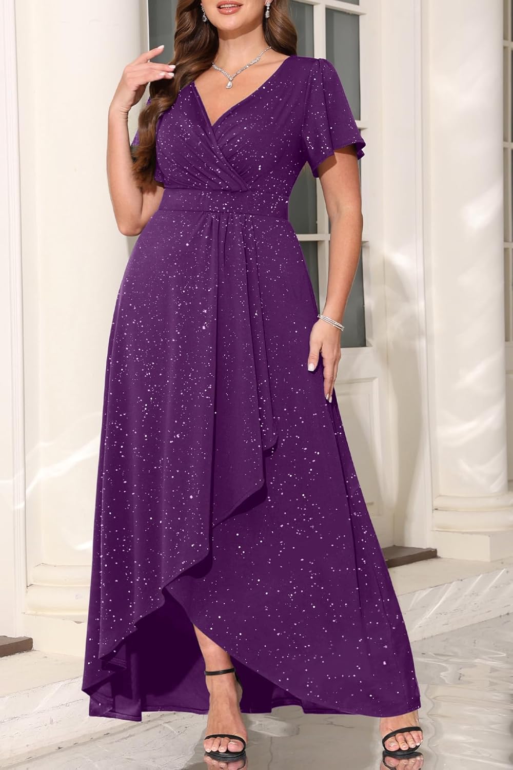 Pinup Fashion Plus Size Formal Dresses - Evening Gowns Wedding Guest Gala Prom Glitter Long Dress with Slit