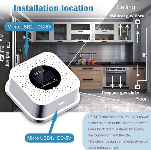 Miniatura 4 de Cazoner Detector de gas natural y detector de propano, alarma de fugas de gas combustible, metano, butano, GLP, GNL, alarma de gas doméstico para