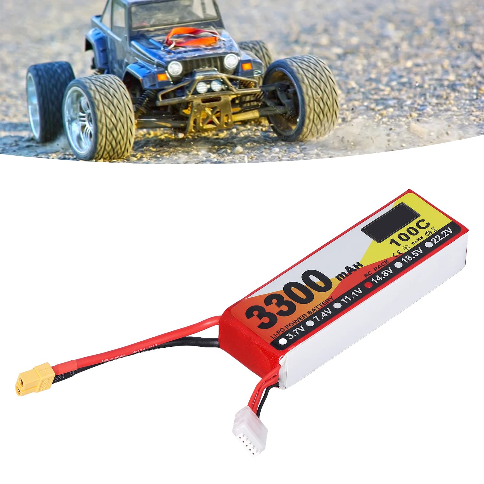 Batteria Lipo da 3300 MAh 14,8 V 100 C per Modelli RC con Spina XT60 – Ideale per Elicotteri e Automobili