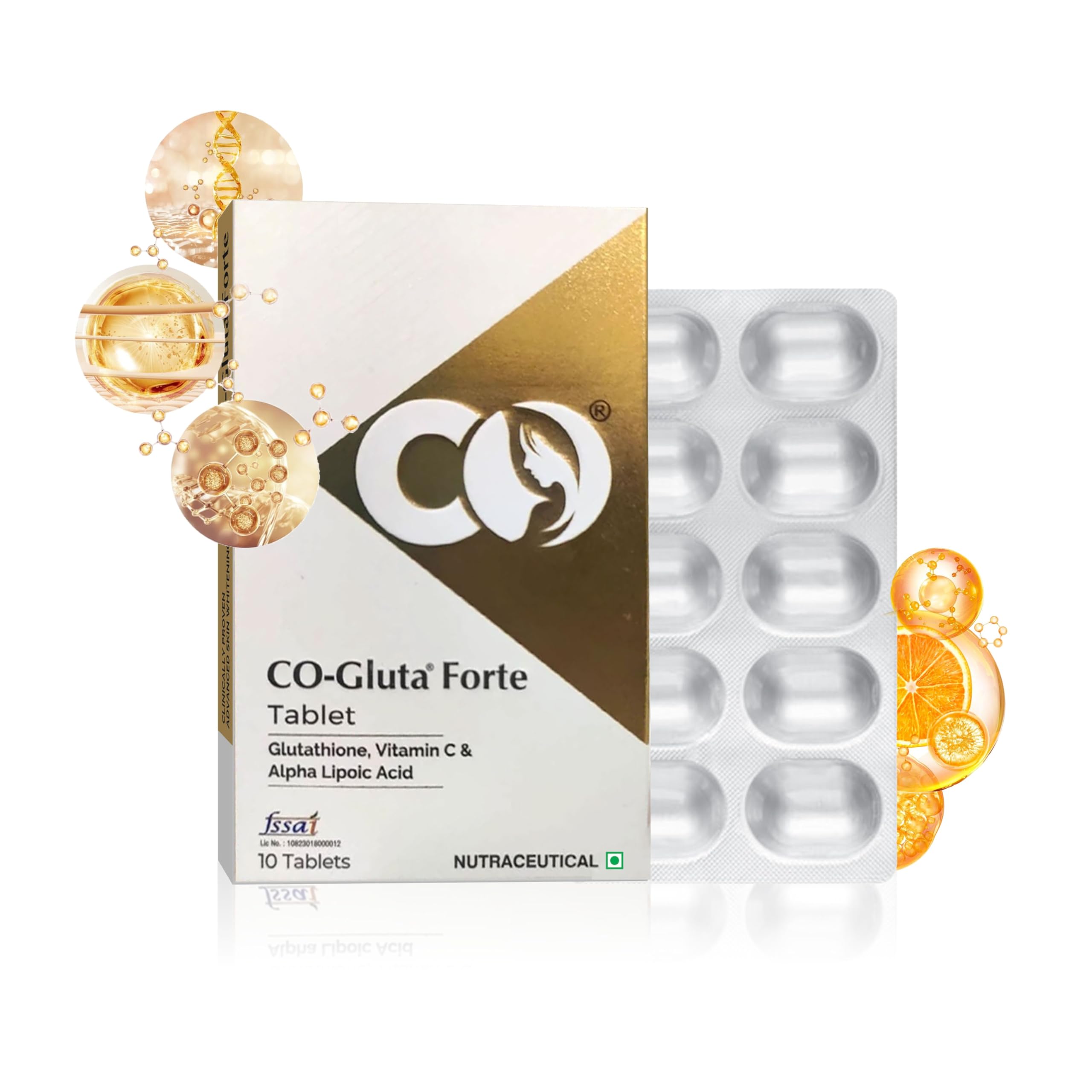 Co Luxury Glutathione Tablets 500mg | For Skin Brightening & Anti Ageing | With Vitamin C & Alpha Lipoic Acid | Pack of 1 | 10 Tablets
