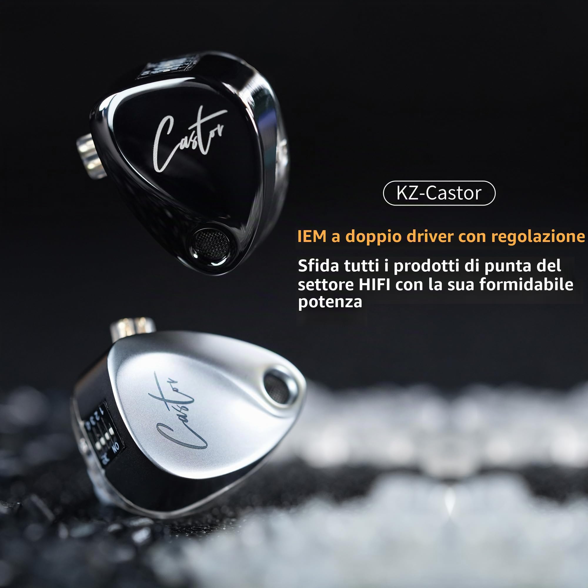 KZ Castor - Cuffie IEM Harman Bass Edition con doppio driver dinamico, suono sintonizzabile, 4 livelli interruttore, isolamento acustico