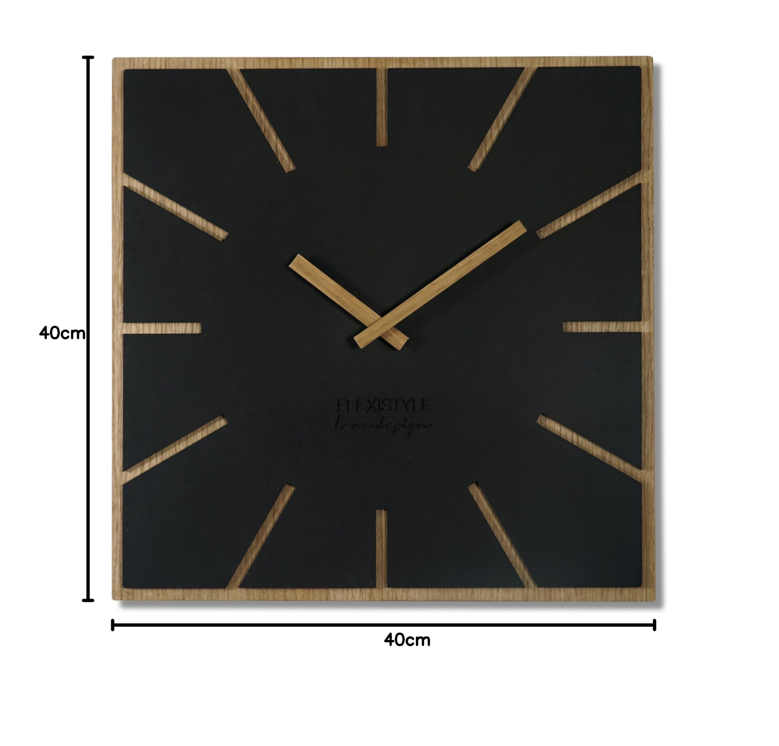 FLEXISTYLE Orologio da parete moderno quadrato in legno Exact ECO, silenzioso, soggiorno, camera da letto, prodotto in UE (nero, 40 cm)