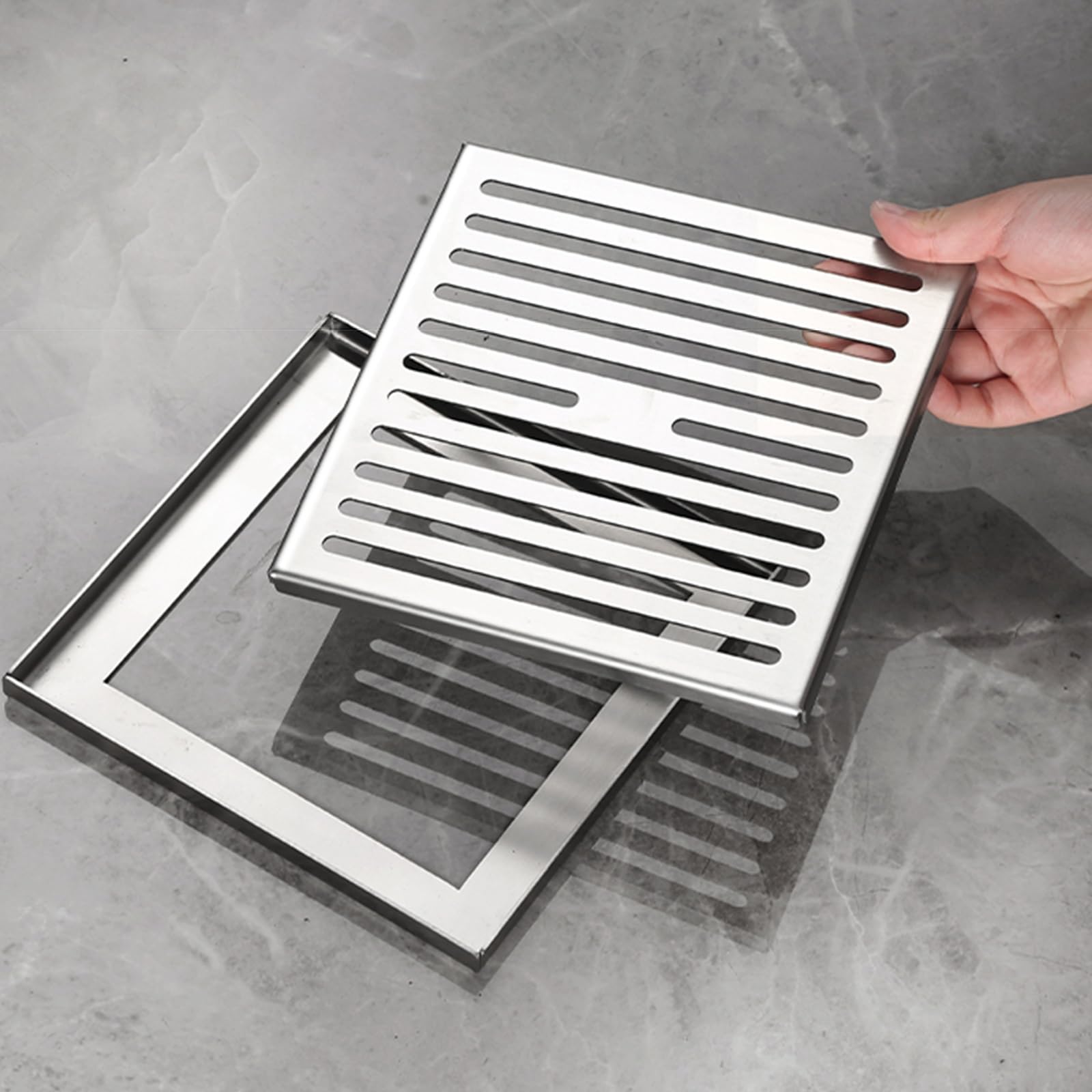 Desagüe de suelo de acero inoxidable contra inundaciones rejilla cuadrada 25 cm para sótano y patio
