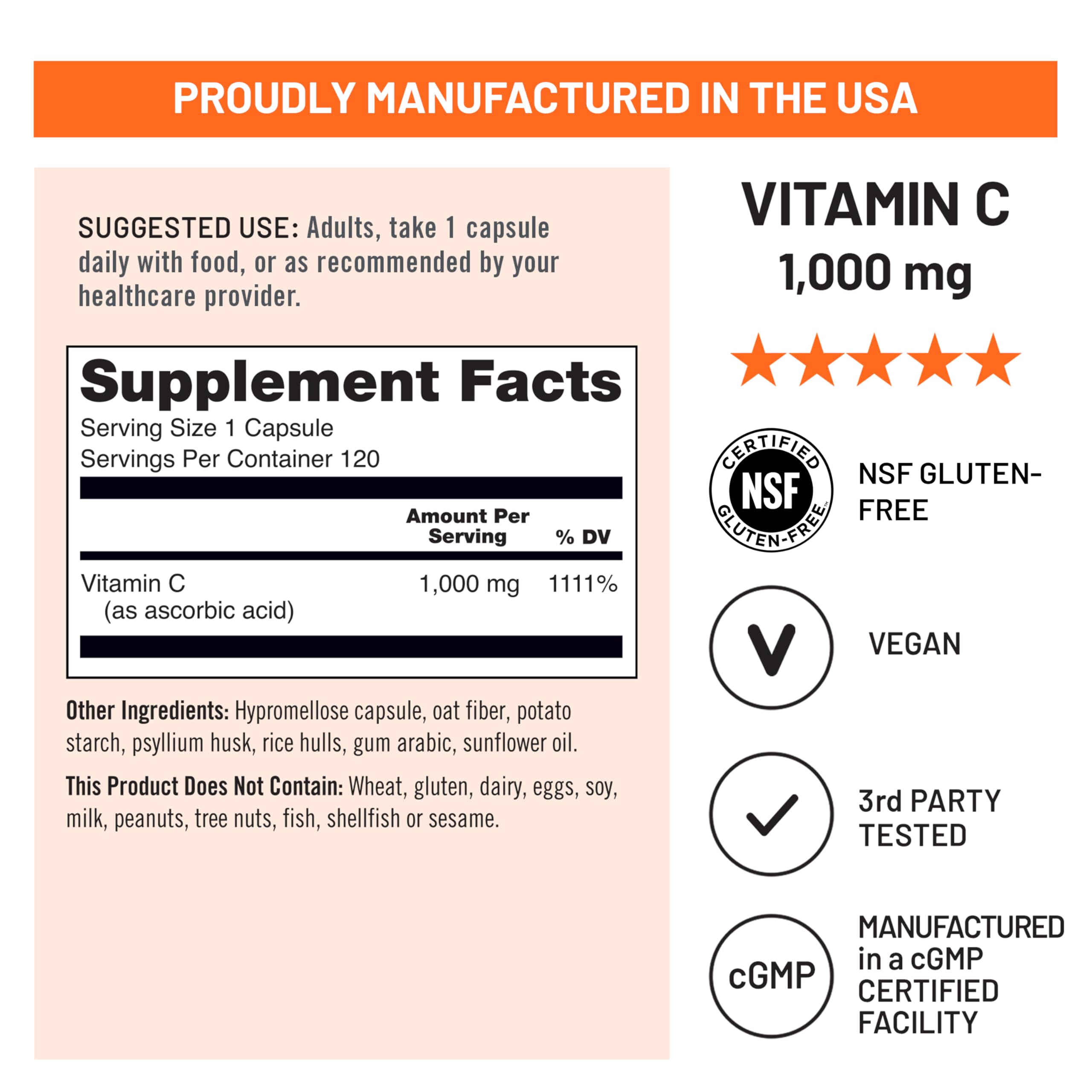 NatureWise Vitamin C 1000mg Capsules - Extra Strength Vegan Vitamin C for Daily Antioxidant & Immune Support - Non-GMO, USA Manufactured - 120 Capsules[120-Day Supply] — Amazon image 4