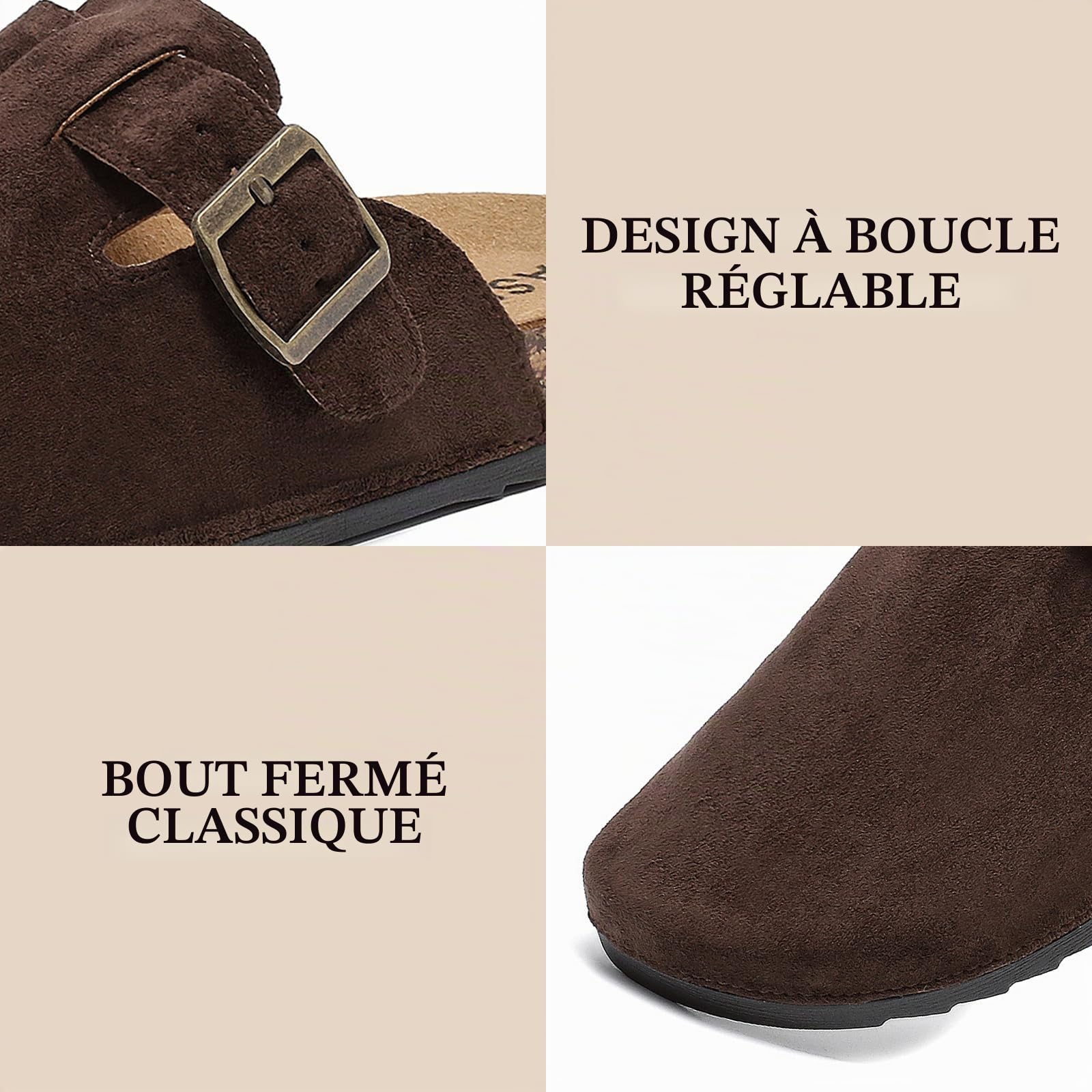 Mules et Sabots Homme Femme avec Liège Boucle Réglable Semelles Chaussures de Jardin Confortable d'Intérieur Extérieur 35-45