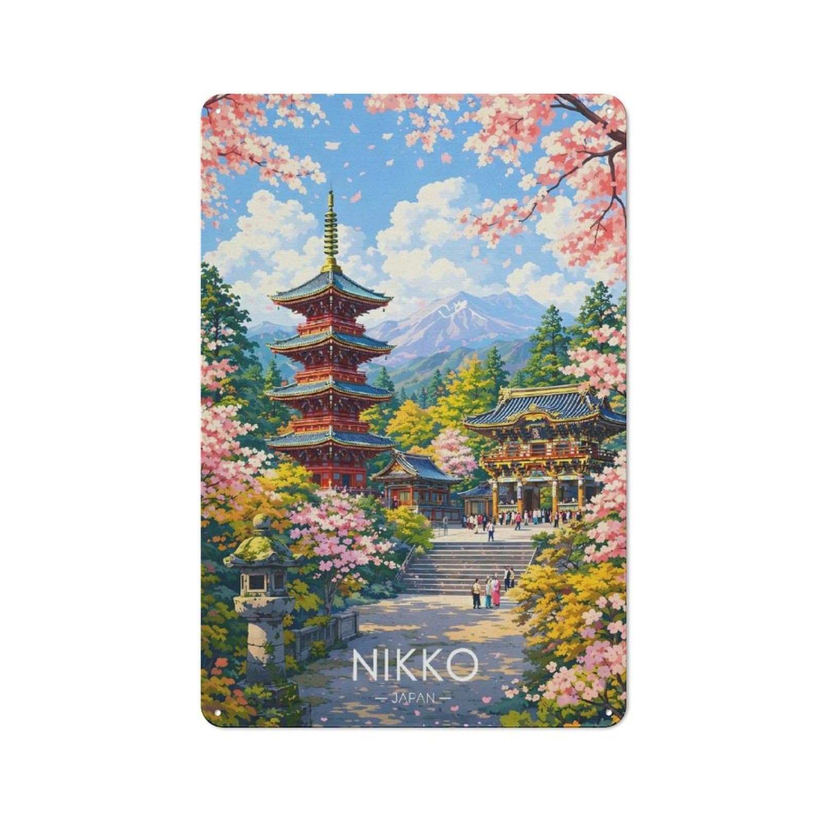 Junmoney Style-24 Casual Nikko Japan Pagoda And Cherry Blossoms Shed Metal Sign 30X20cm, Utility Space Decor For Shed, Garden Room, Porch Or Garage