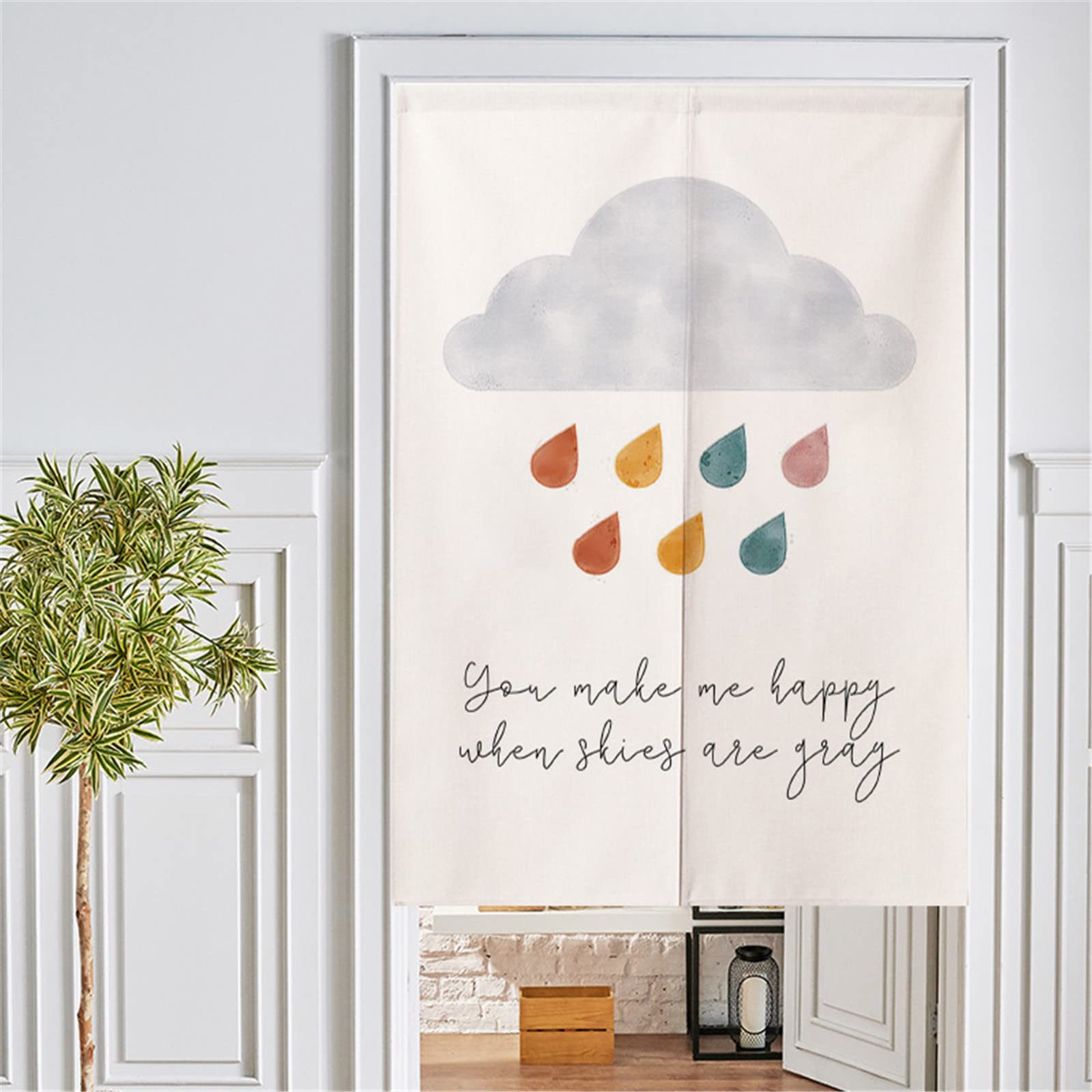 Surwin Clouds Japanese Noren Doorway Curtain Cotton Linen Artistic Style Door Curtain Window Treatment Tapestry For Kitchen Bistro Partition Shading Home Decorative (90X120cm,)