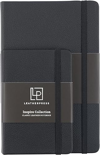 Miniatura 5 de Leatherpress Cuaderno clásico de cuero, tapa dura, cierre elástico, páginas con rayas estrechas, colección Inspire