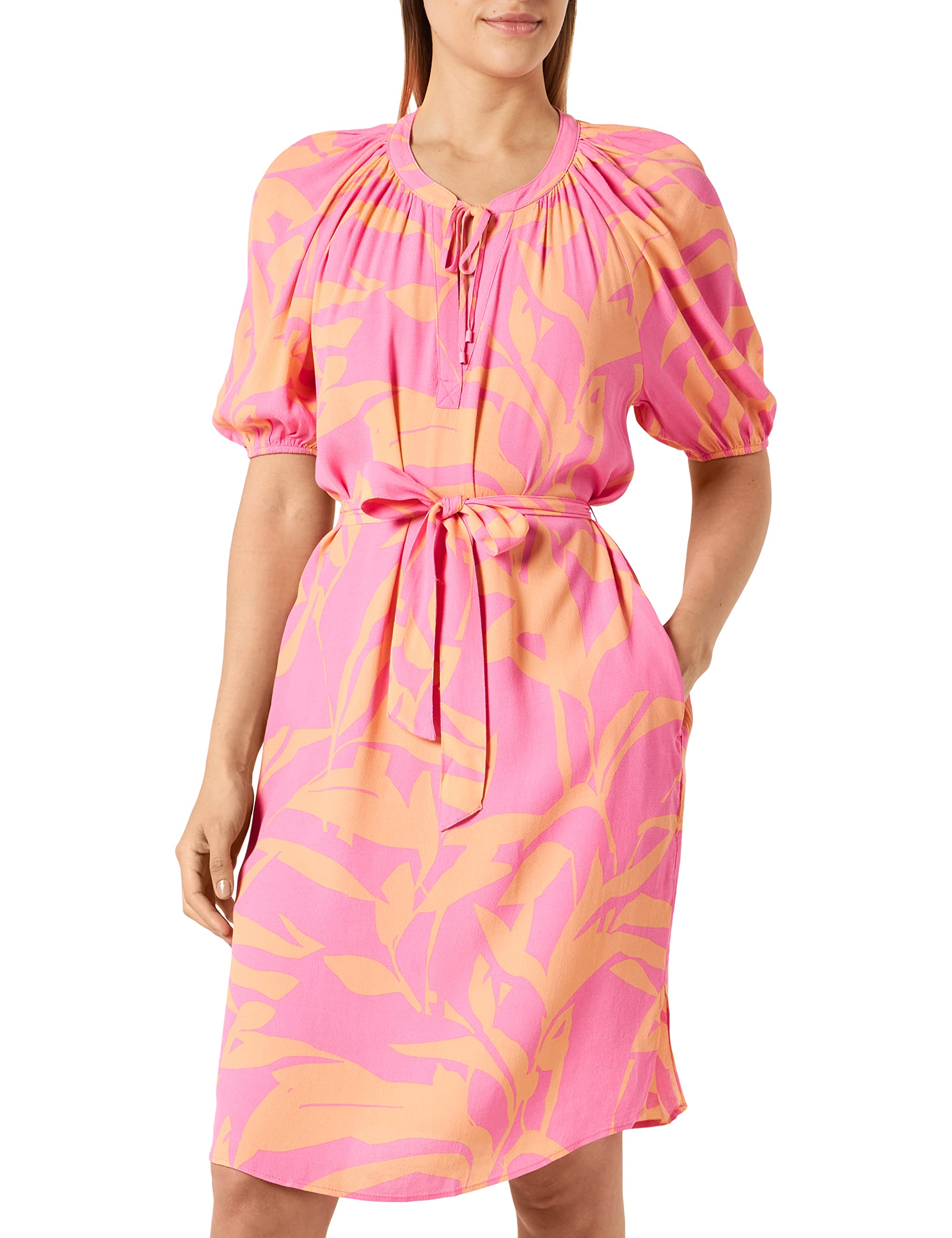 Robe Midi S.Oliver Lin - Rose Taille 50 - Dos Découpé Volants - Style Décontracté
