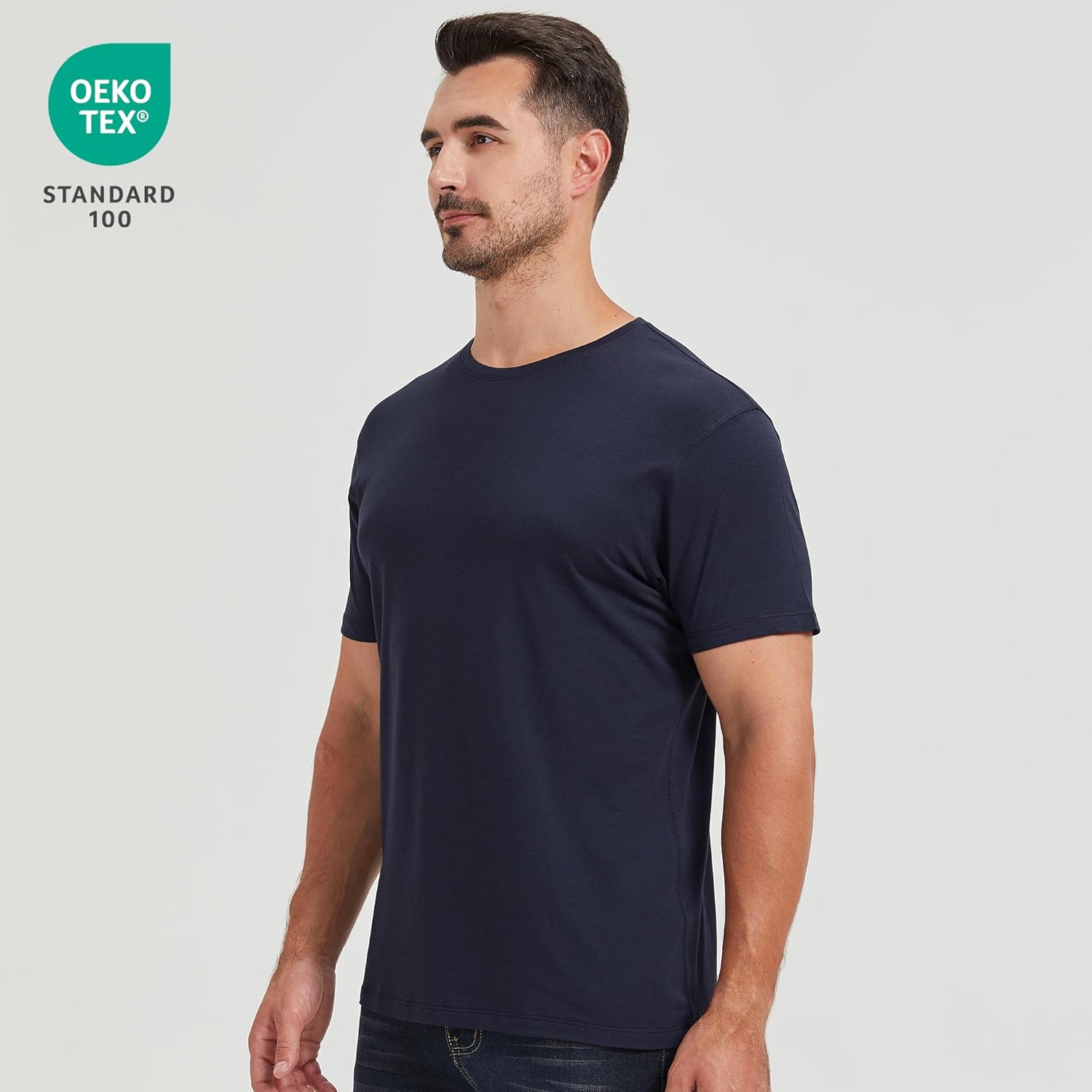 netdraw Men's Ultra-Soft Viscose Bamboo Cotton T-Shirt, Crew Neck Short Sleeve Casual Lounge Dressy Undershirt Tee - Image 2