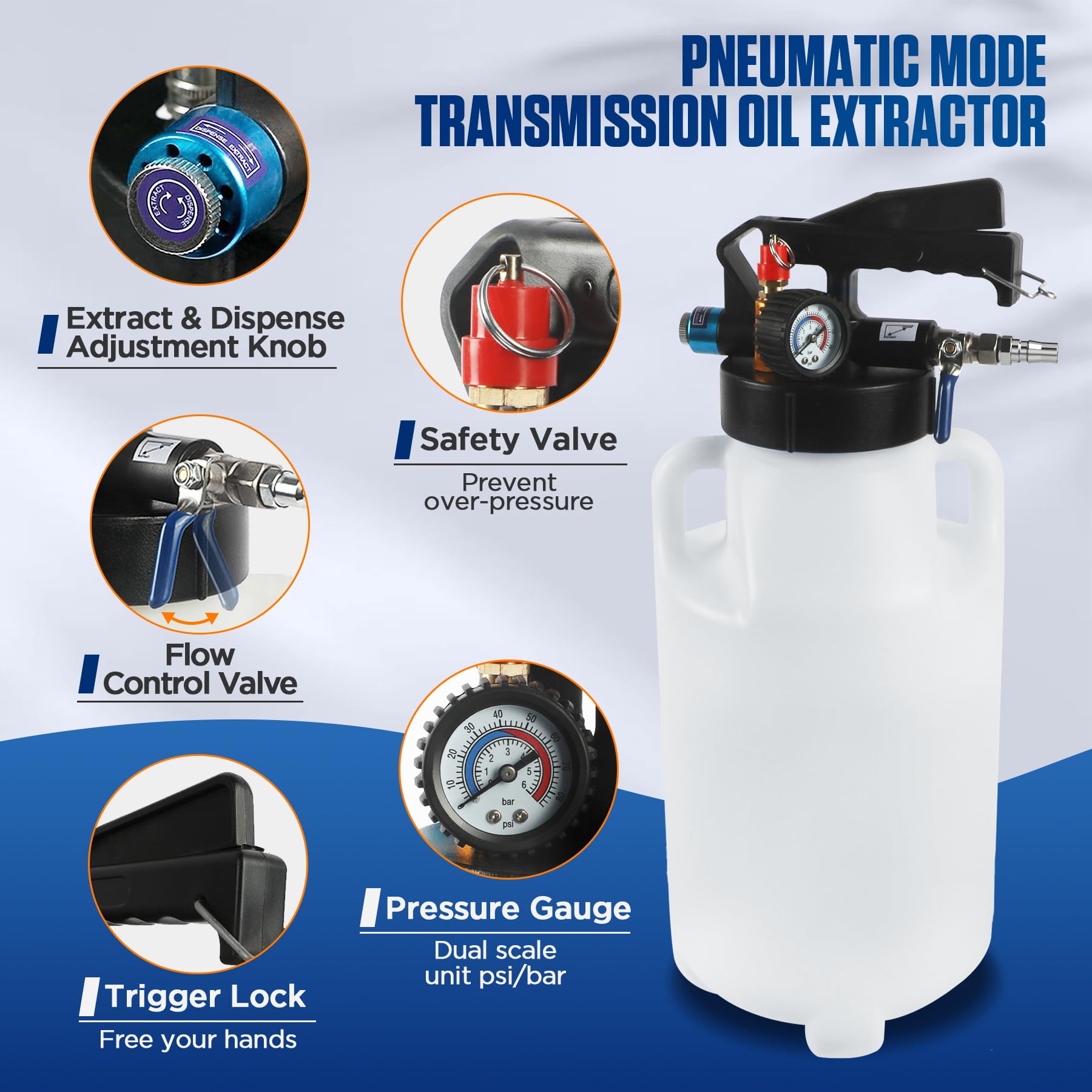 PLAYOCCAR Bomba de Líquido de Transmisión 8L con 26 Adaptadores de Relleno de Líquido de Transmisión Automática (ATF) | Sistema de Dispensación y Extracción, Juego de Sistema de Relleno Manual de A