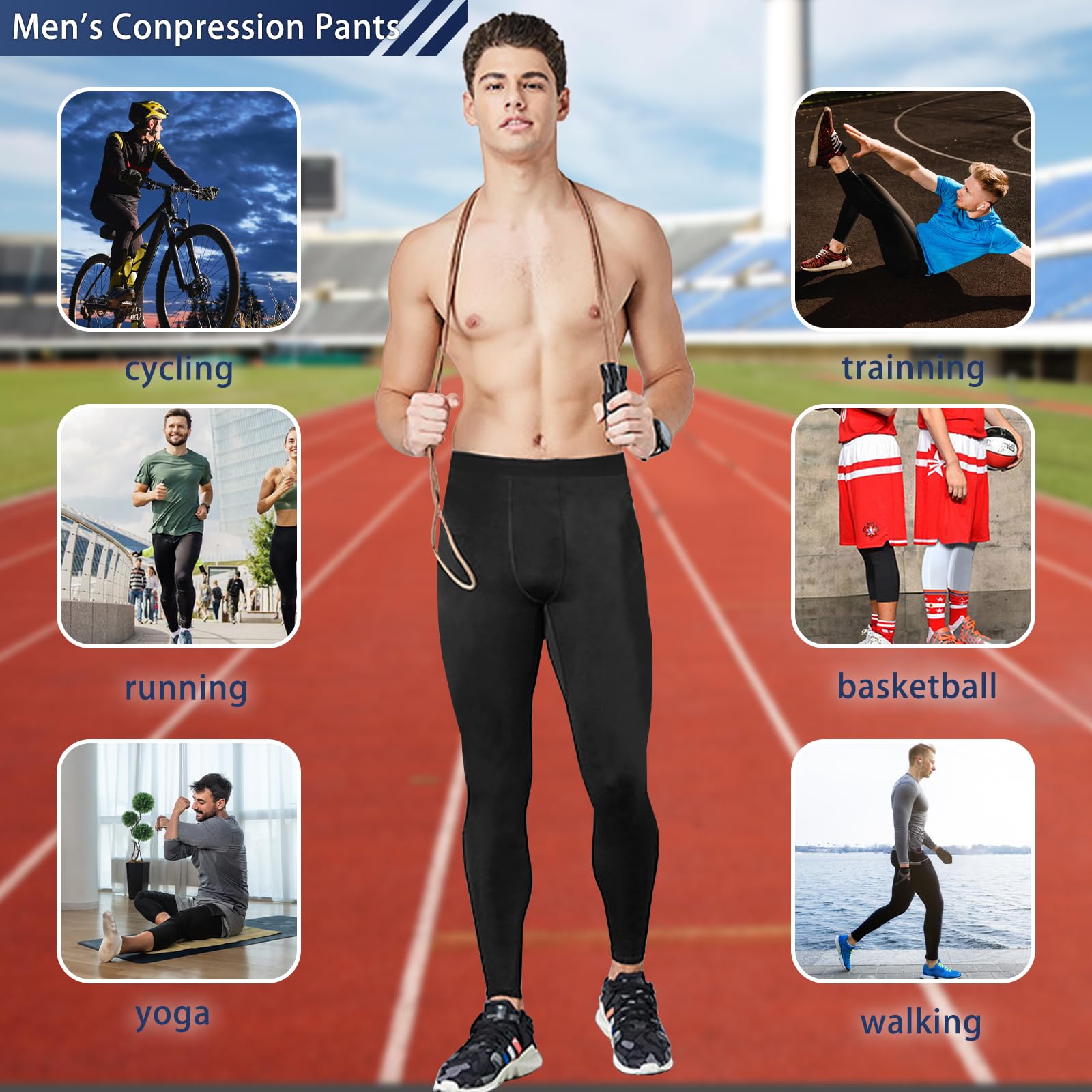 Pantalones de compresión para Hombre Pantalones Interiores funcionales Transpirables Mallas para Correr Gimnasio Capa Base de Secado rápido para Deporte Yoge Baloncesto