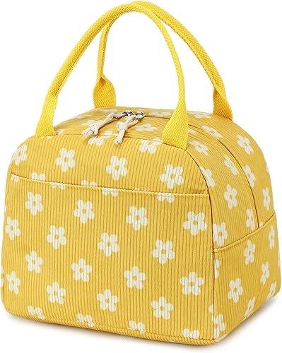 Vista 41 de Bluboon Bolsa de almuerzo para mujer, bonita bolsa de almuerzo de pana con correa para el hombro, reutilizable, aislada, gran capacidad