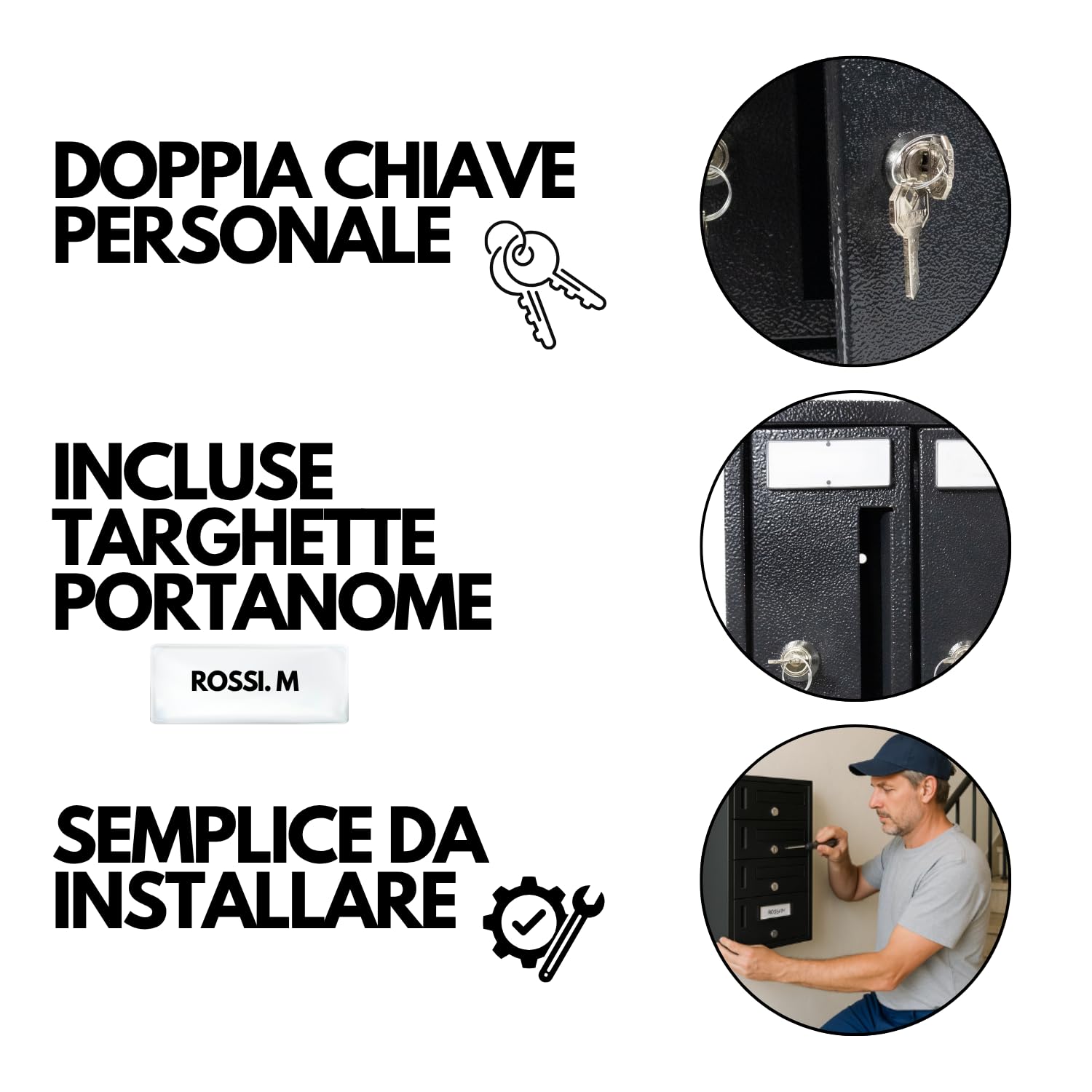 OWIJI Cassetta Postale Esterno Condominiale Made in Italy Antracite 5 Posti Scompartimenti 52 x 18 x 30 cm Feritoia Superiore Interno Verticale Casa Ufficio