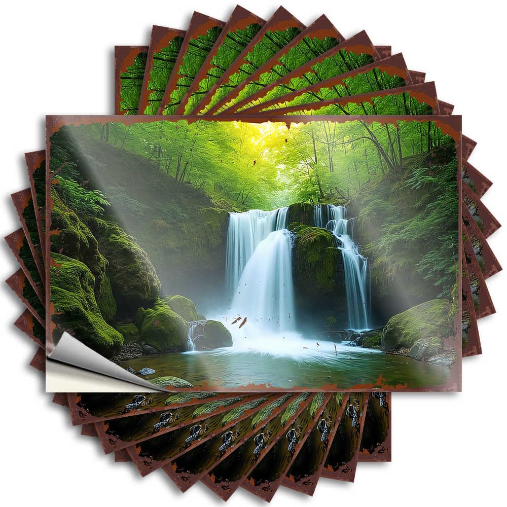 Fzfn Colour Bumper - Accent Water Serene Forest Waterfall With Lush Greenery And Sunlight Filtering For Darts Backyard Decor(12X18cm)