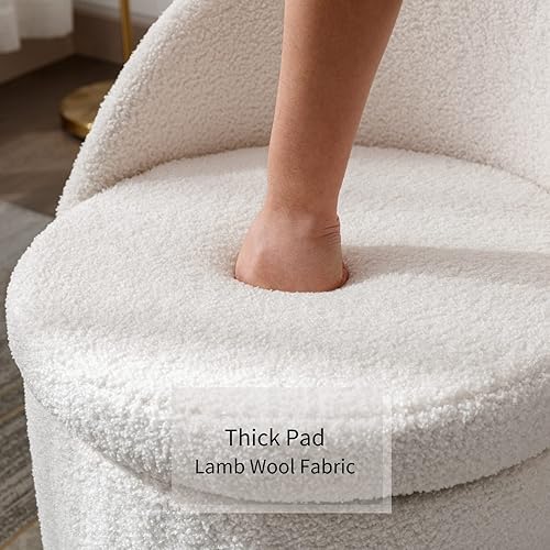 Miniatura 6 de HEAH-YO Taburete de maquillaje moderno con almacenamiento, taburete otomano giratorio con respaldo plegable, taburete de maquillaje de tela de lana