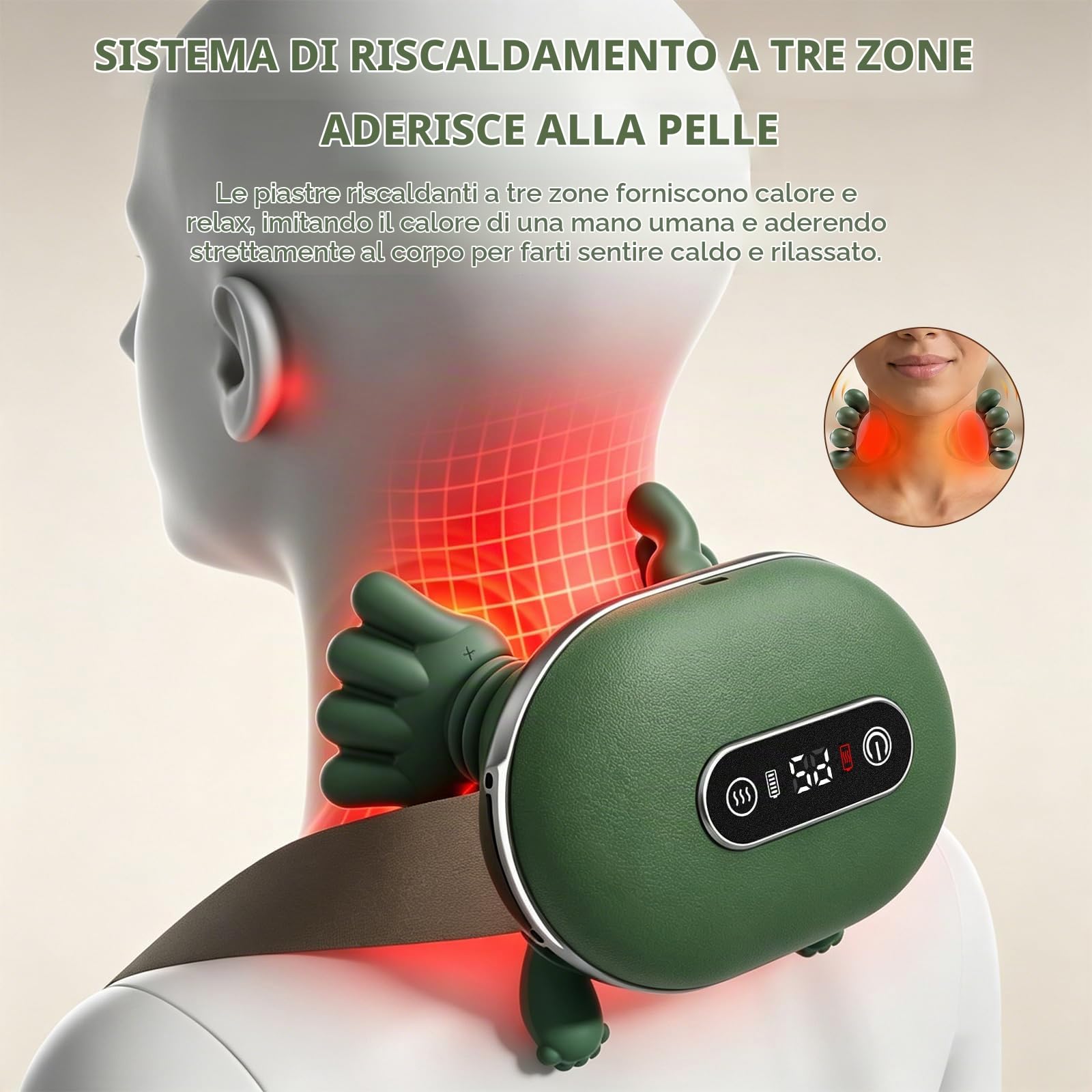 Massaggiatore Cervicale,4D Massaggiatore Collo con Telecomando 5 Livelli Intensità & 2 Temperature Massaggiatore per Casa,Ufficio,Viaggio