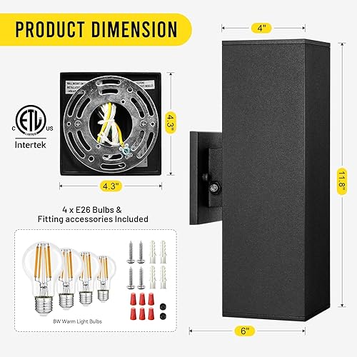 Miniatura 34 de Paquete de 2 lámparas de pared modernas para exteriores, del atardecer al amanecer, impermeables, color negro mate, luces LED de 2700 K