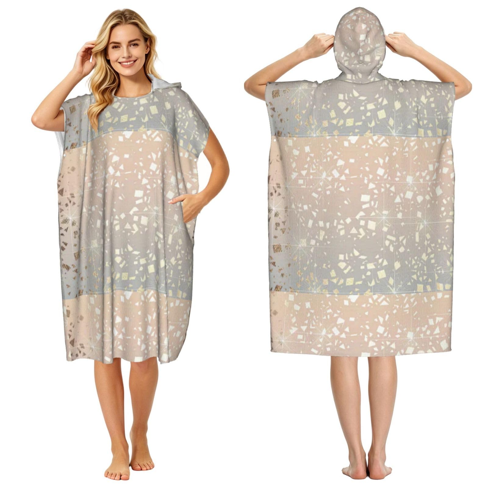 Poadnly Vintage Glam Gold Star Foil Sparkle, Adult Hooded Beach Towel 90 x 110 cm,Changing Bath Robe, Surf Poncho Towel For Women Men