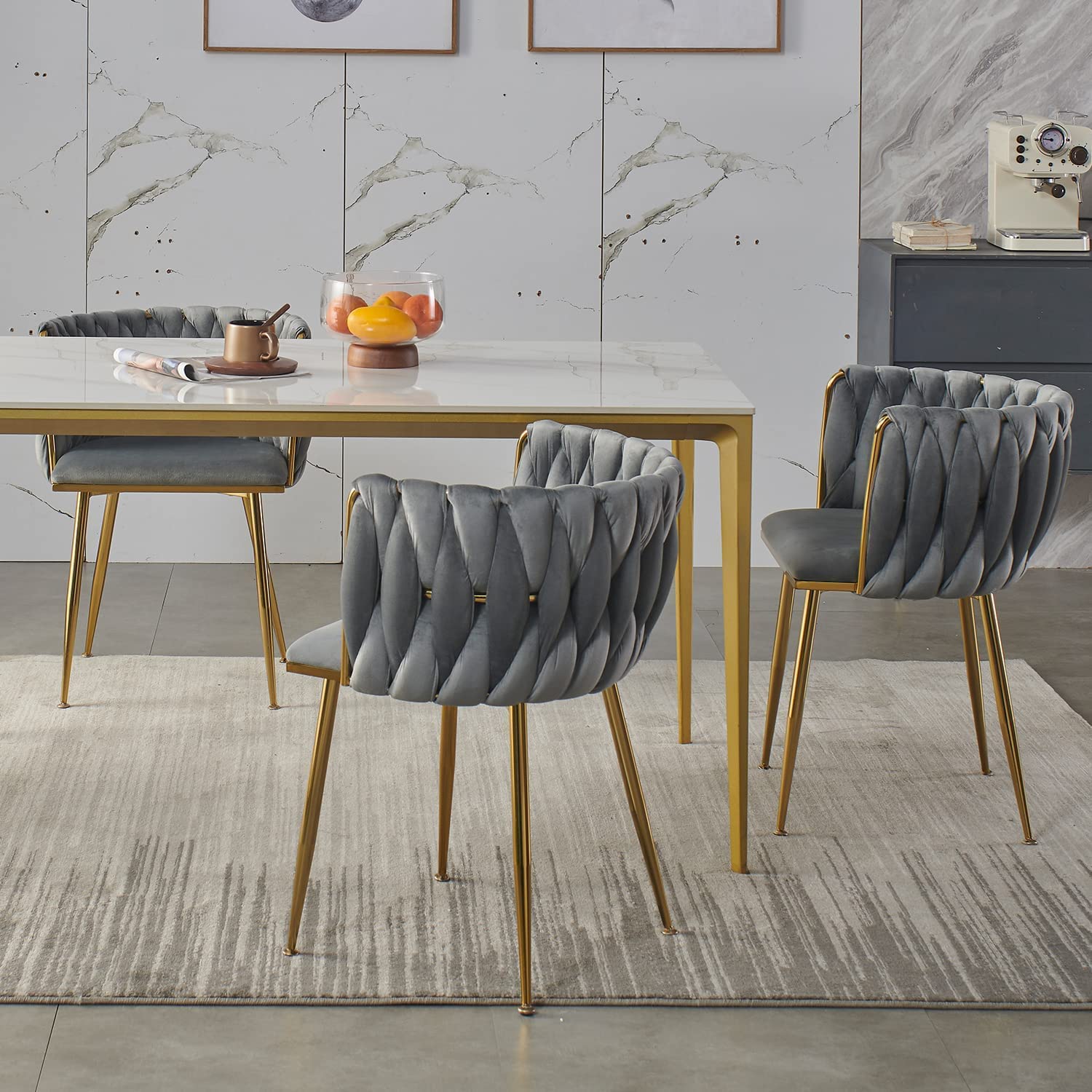 Slish - Sedie da pranzo moderne in velluto grigio con gambe in metallo, sedie imbottite in tessuto per sala da pranzo, cucina e soggiorno
