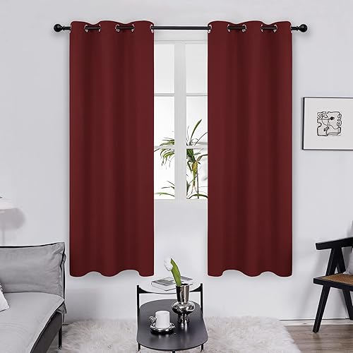 Deconovo Grommet Blackout Curtains for Bedroom, Room Darkening Thermal Insulated Window Curtain, Red,42x84-inch,1 Panel