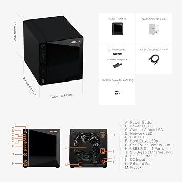 Asustor Drivestor 4 Pro Gen2 AS3304T v2, 4 Bay NAS, 1.7GHz Quad Core, 2.5GbE Port, 2GB RAM DDR4, Best Value for Home Media Server, Networked Storage (Disc-Free)