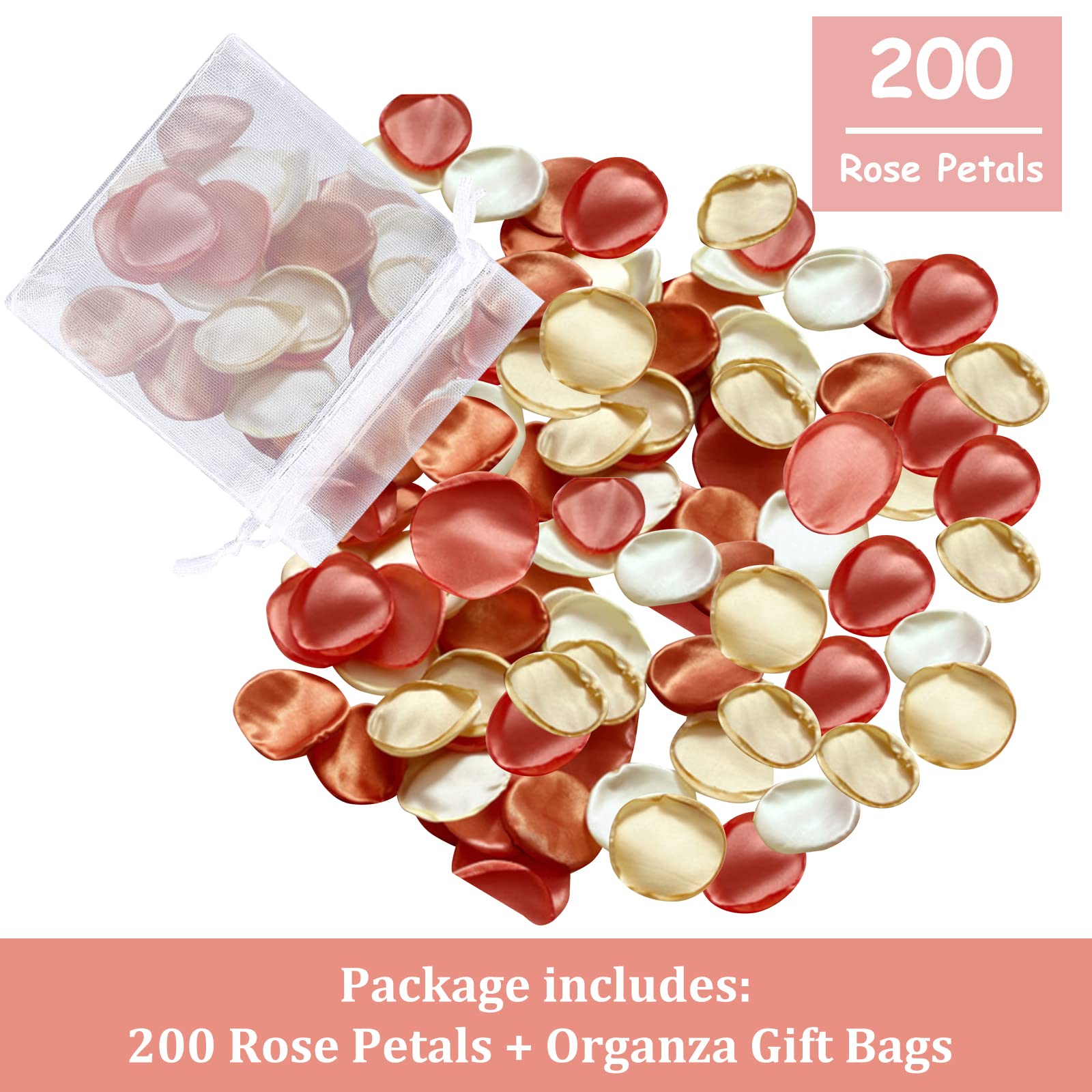 GORGECRAFT 200 Pz Raso Petali di Rosa Petali di Rosa Arancio Artificiali per Matrimonio Corridoio Centrotavola Tavolo Coriandoli Bomboniere e Ricordini Decorazione Della Casa