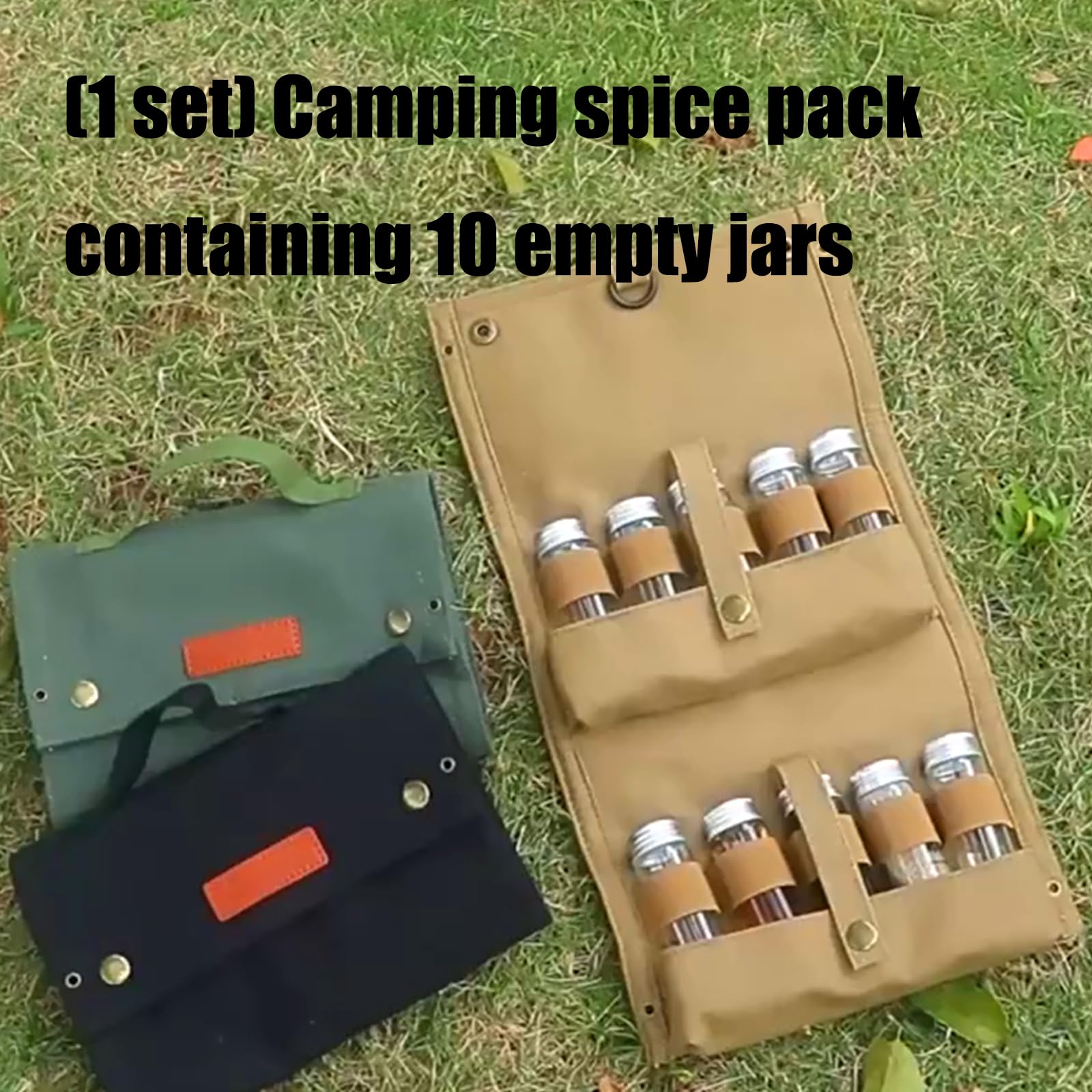 Tragbare Reise Gewürz Sets, kompakte Camping Gewürz Organizer mit 10 nachfüllbaren Gläsern für Rucksackreisen, Wandern, Mahlzeiten, Gewürzflaschenhalter, Gewürz Organizer