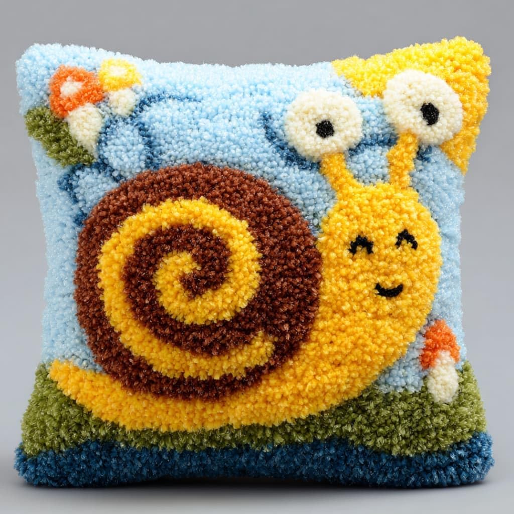 WallustrioaW Latch Hook Pillow Kit -Snails Embroidery Art Craft Kit - All Ages - Unisex - 43X43Cm