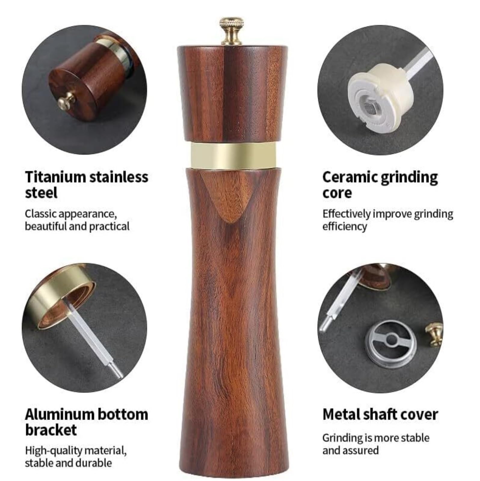 Młynek Do Przypraw Pieprzu Młynek Do Soli I Pieprzu 8-calowy Drewniany Shaker Z Regulowaną Grubością Do Różnych Przypraw(1pcs)