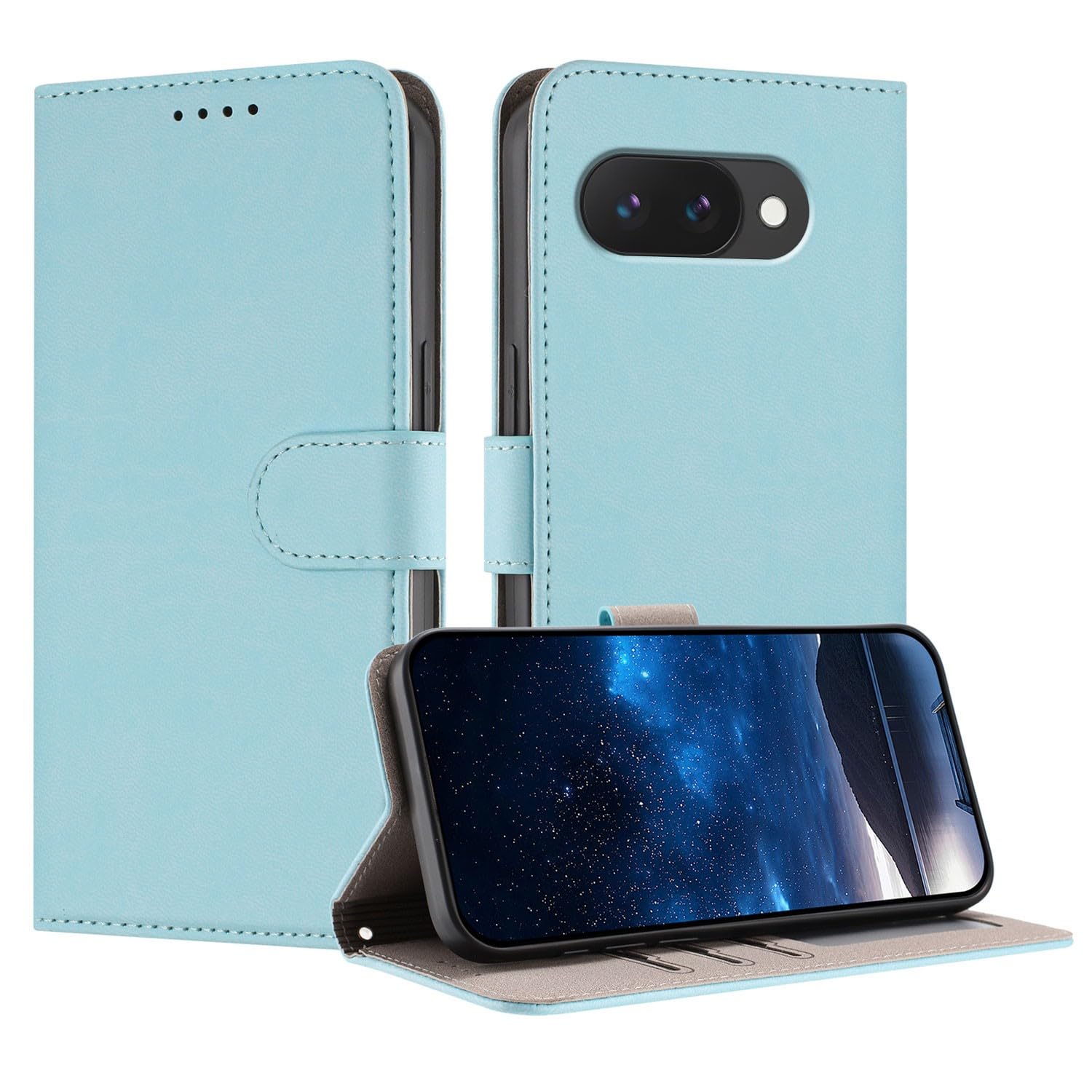 Coque Google Pixel 6A bleu clair en cuir pour éviter l'usure de l'écran - 8
