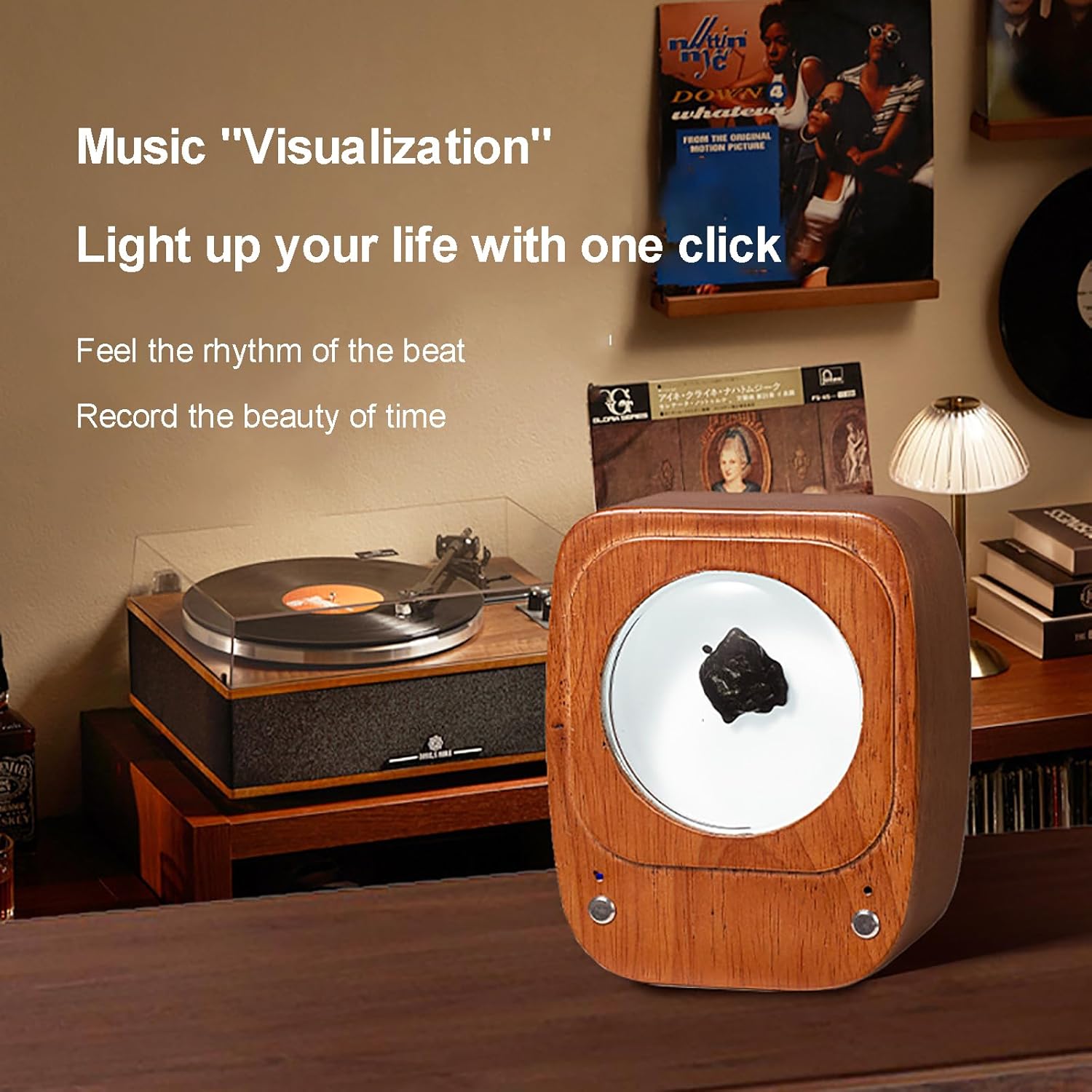 Ferrofluid Music Visualizer, Walnut-Colored Casing, Ferrofluid Speaker Music Mate, Symbiote in a Bottle, for Table, Bedroom, Office, Study, Science Gadget